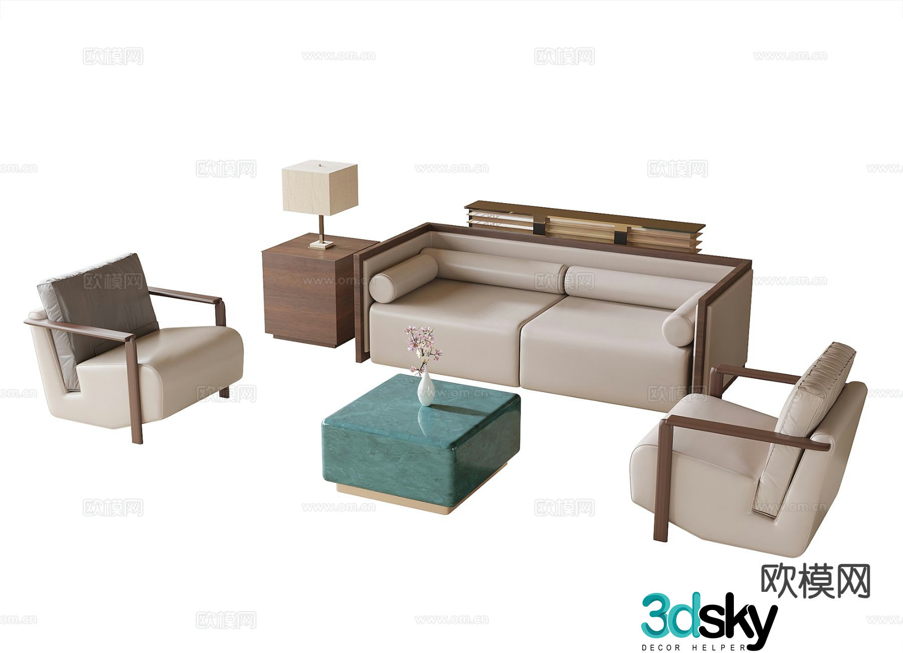 New Chinese style modular sofa reception sofa coffee table 3d model