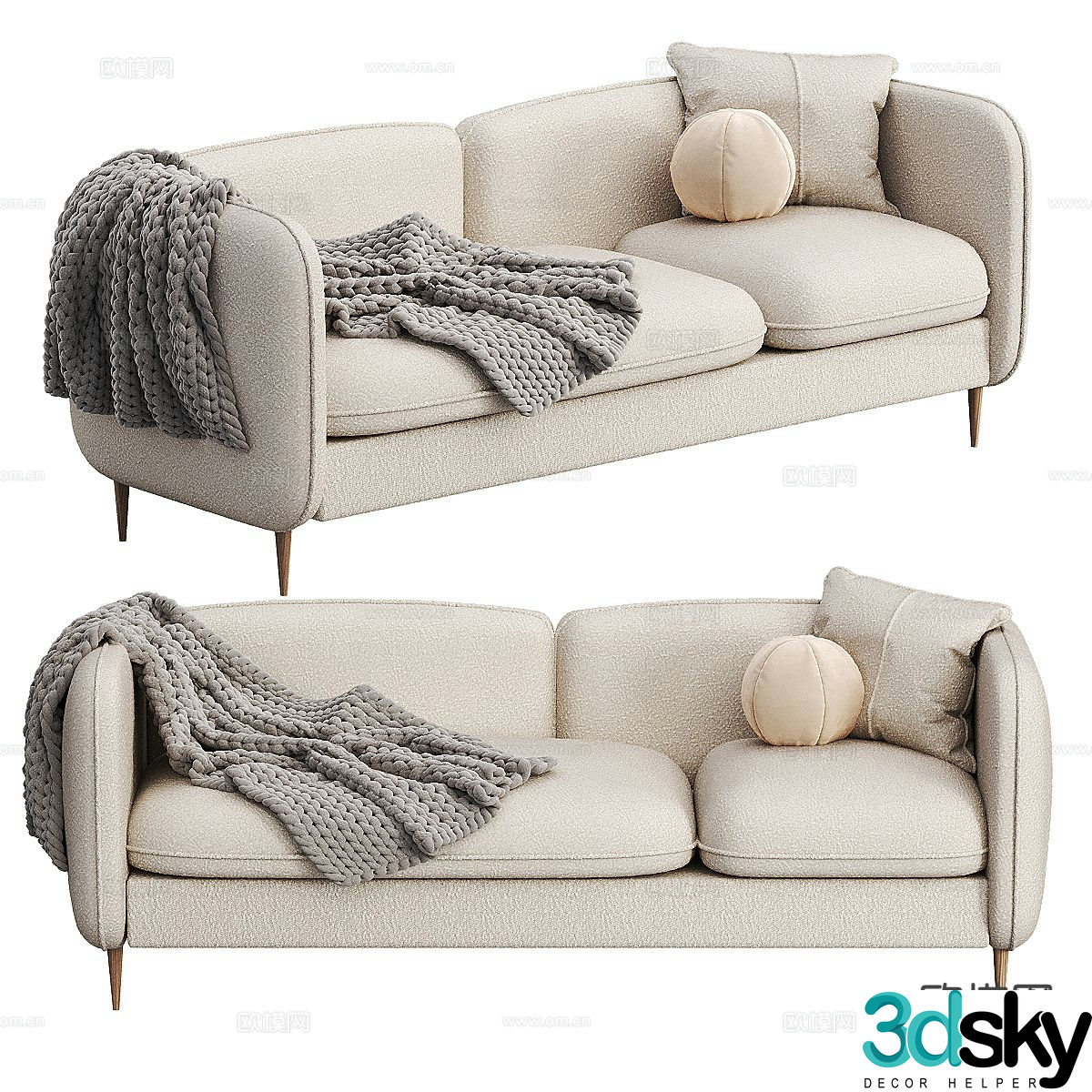 Simple double sofa fabric sofa 3d model