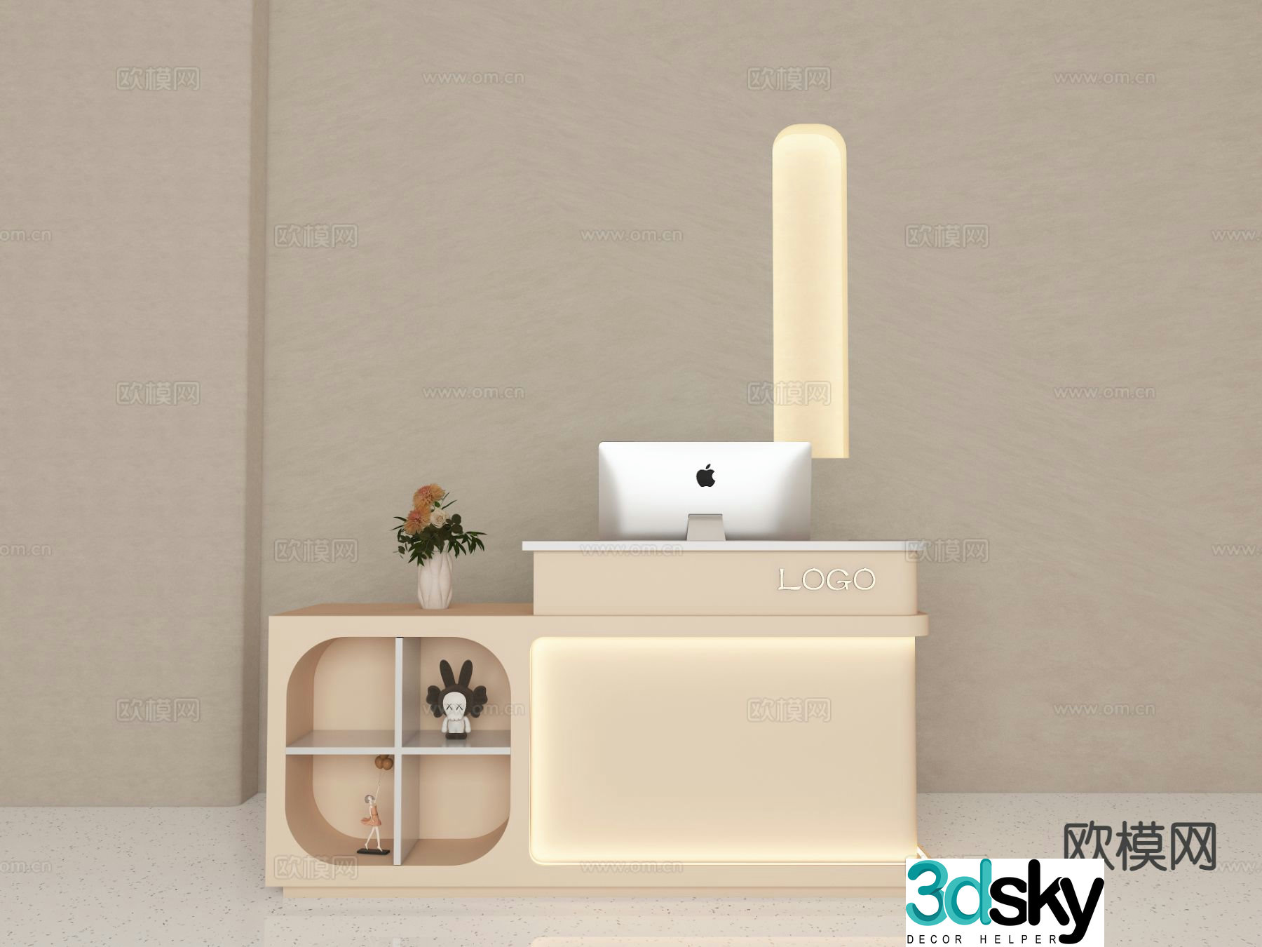 Modern minimalist front desk reception desk 3d model