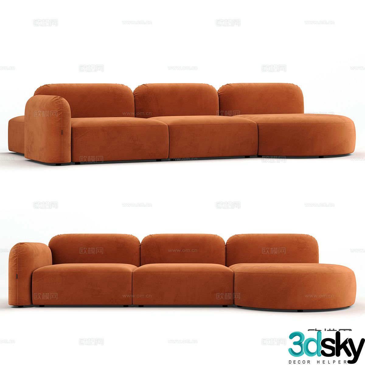 Modern three-seat sofa HermÃ¨s orange sofa 3d model
