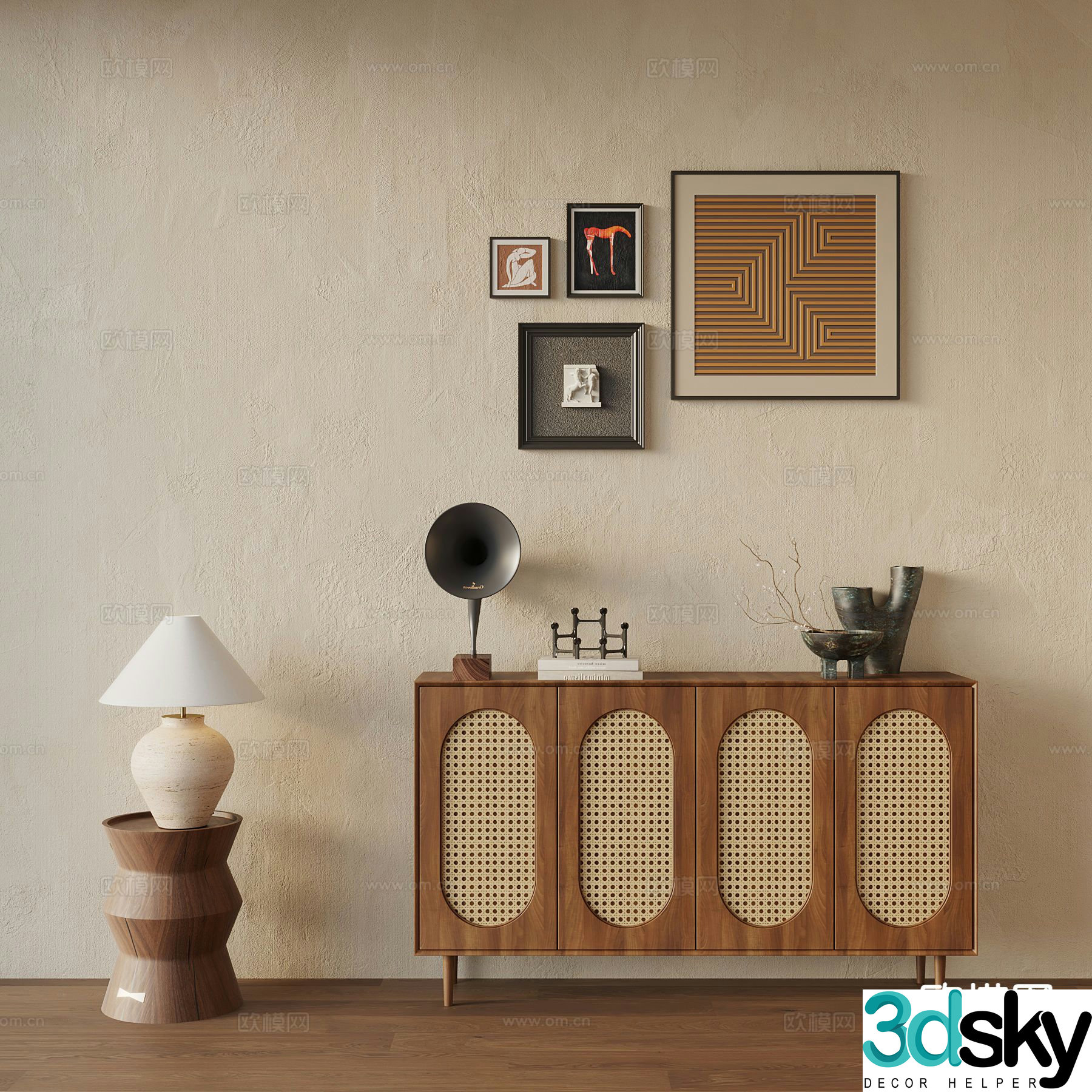 Wabi-sabi style entrance cabinet low cabinet 3D model