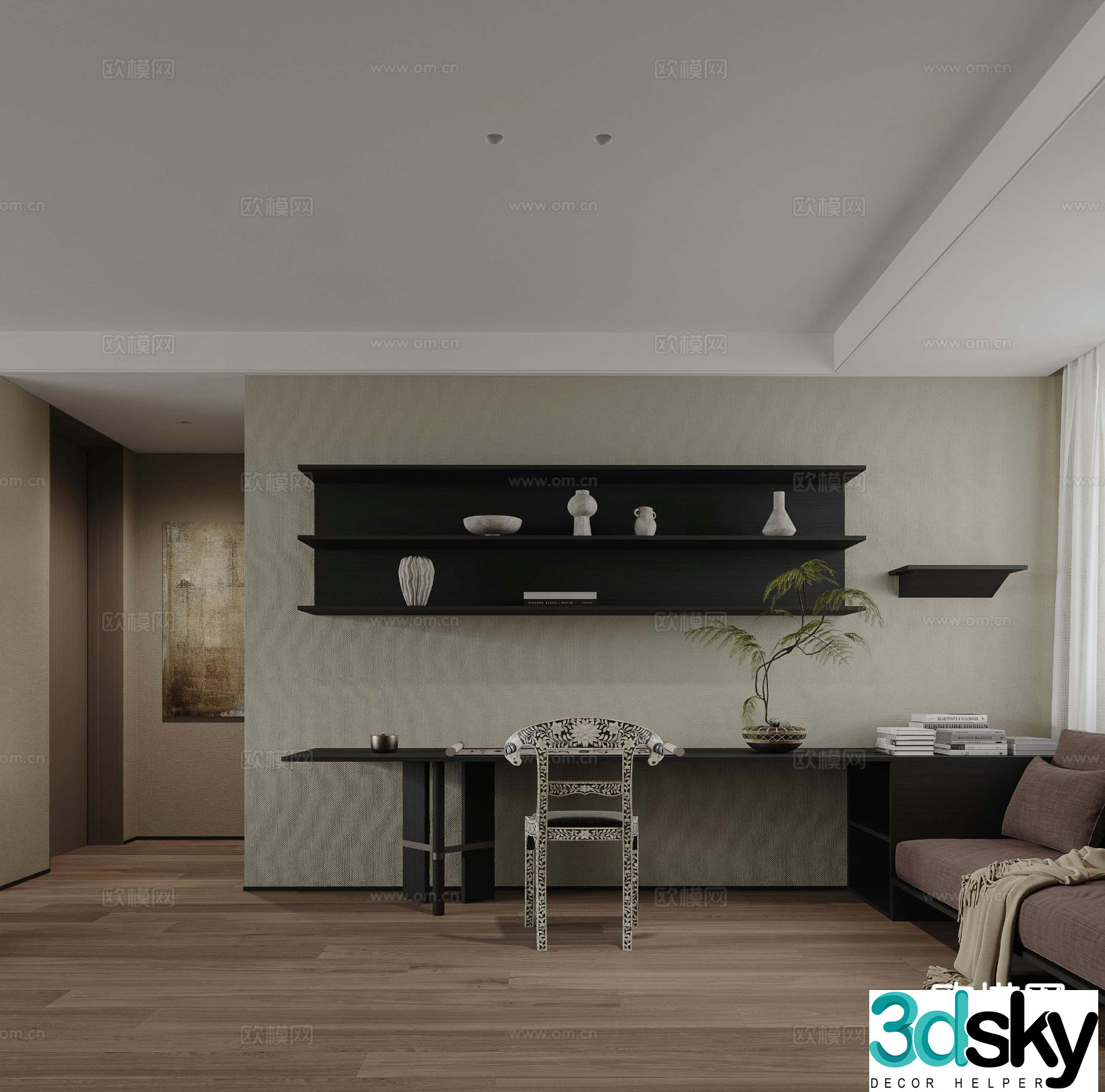 Modern study room 3d model
