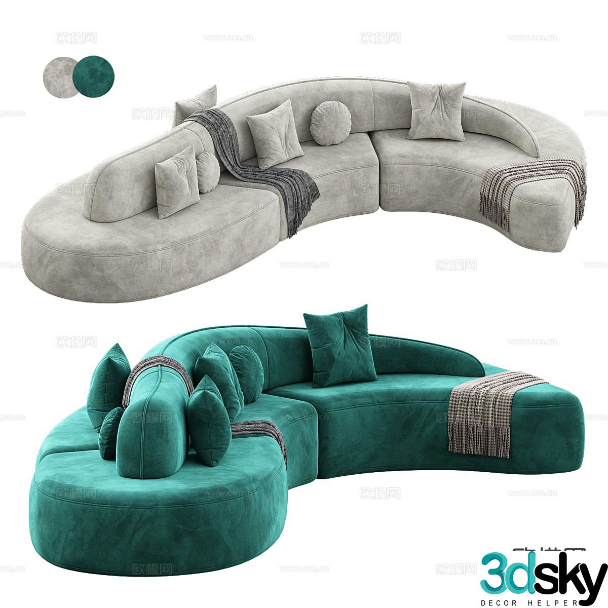 Curved sofa special-shaped sofa fabric sofa 3d model