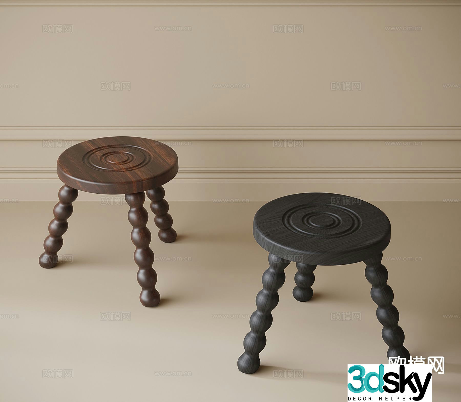 Modern stool shoe changing stool wooden stool 3d model