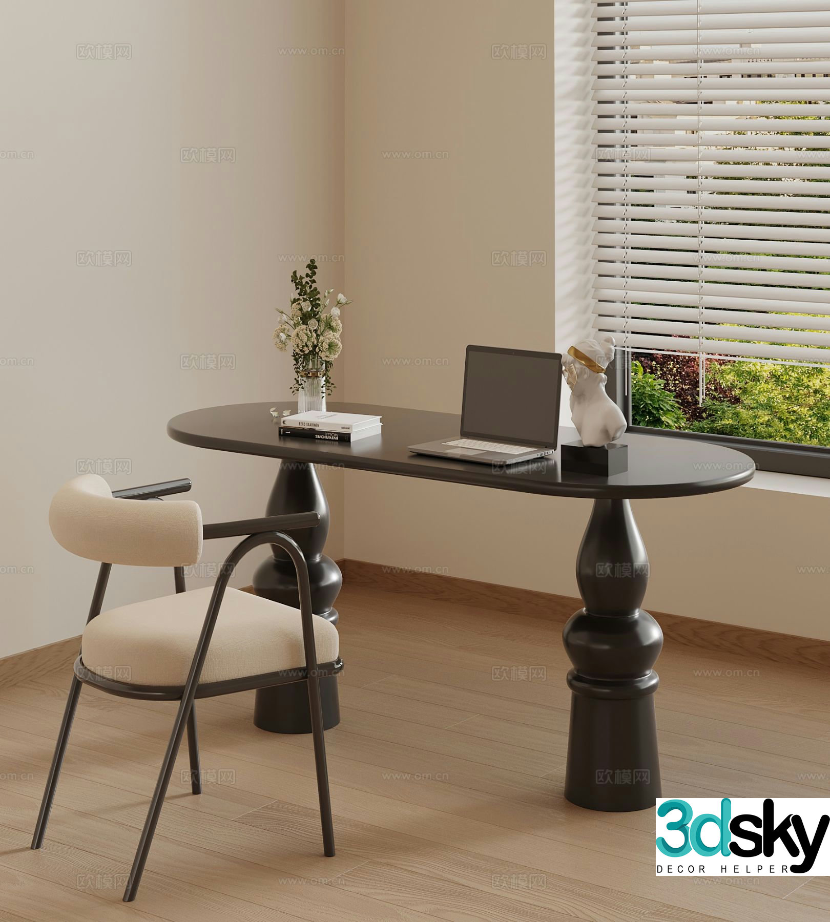 French desk and chair study table and chair 3d model