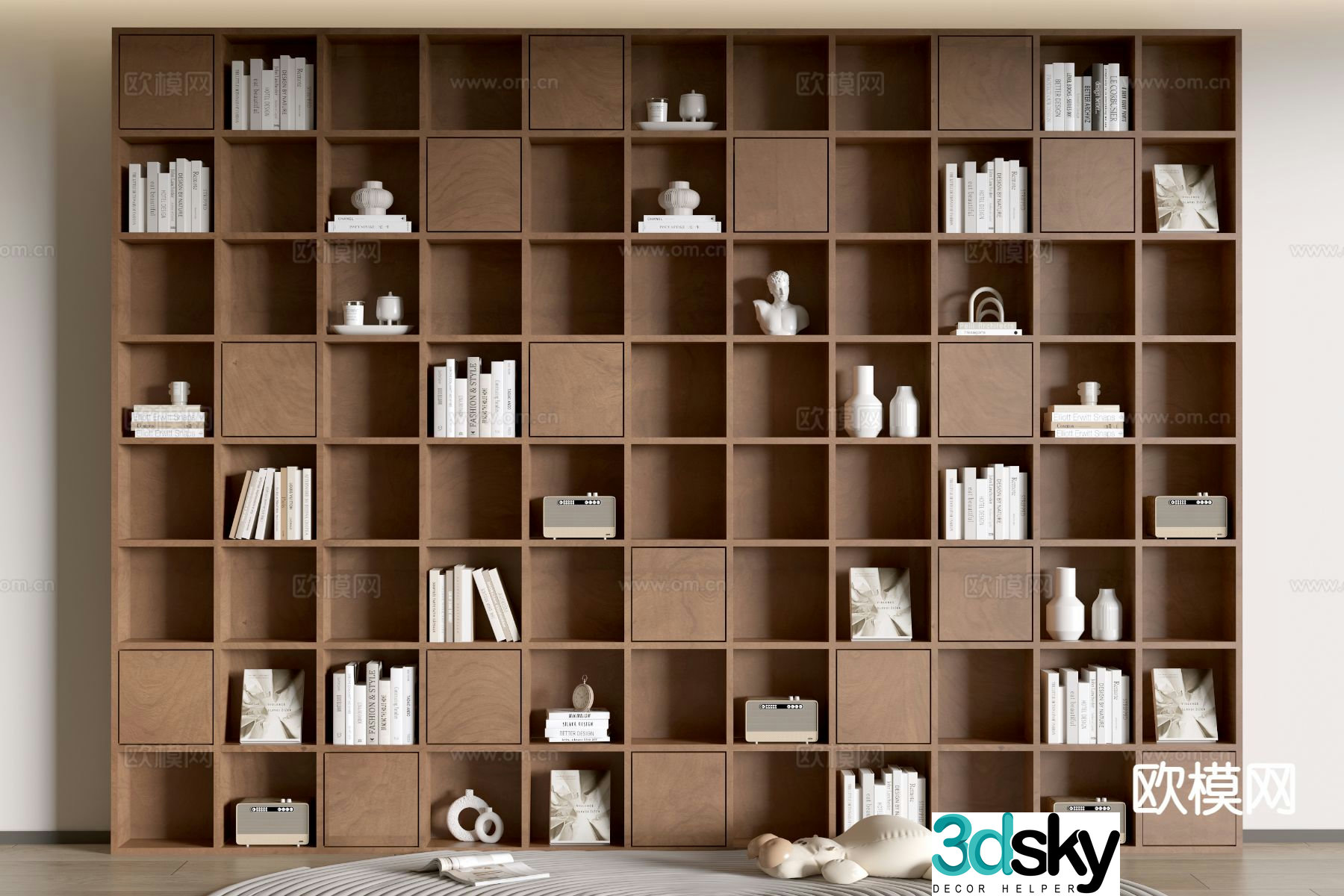 Modern bookcase bookshelf storage cabinet full wall 3d model