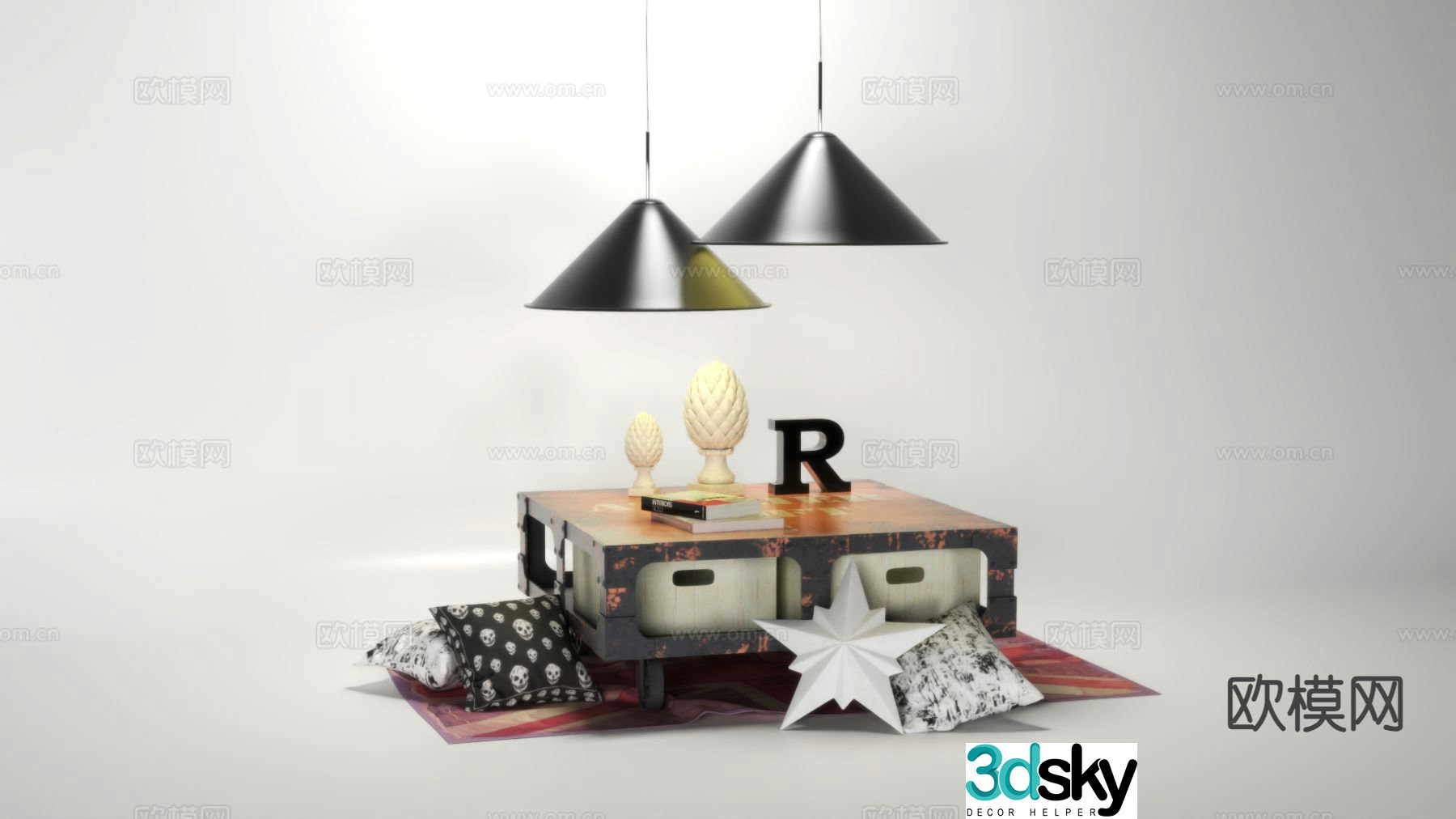 Industrial style coffee table 3d model