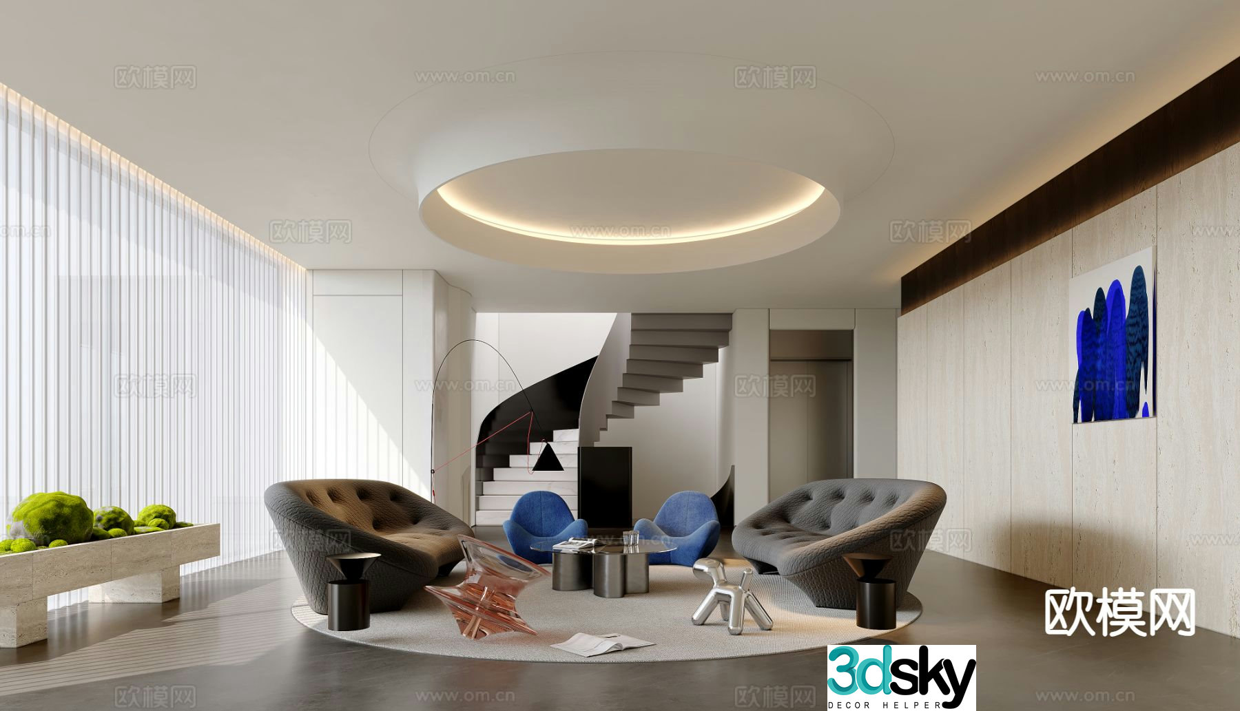 Modern duplex living room 3d model