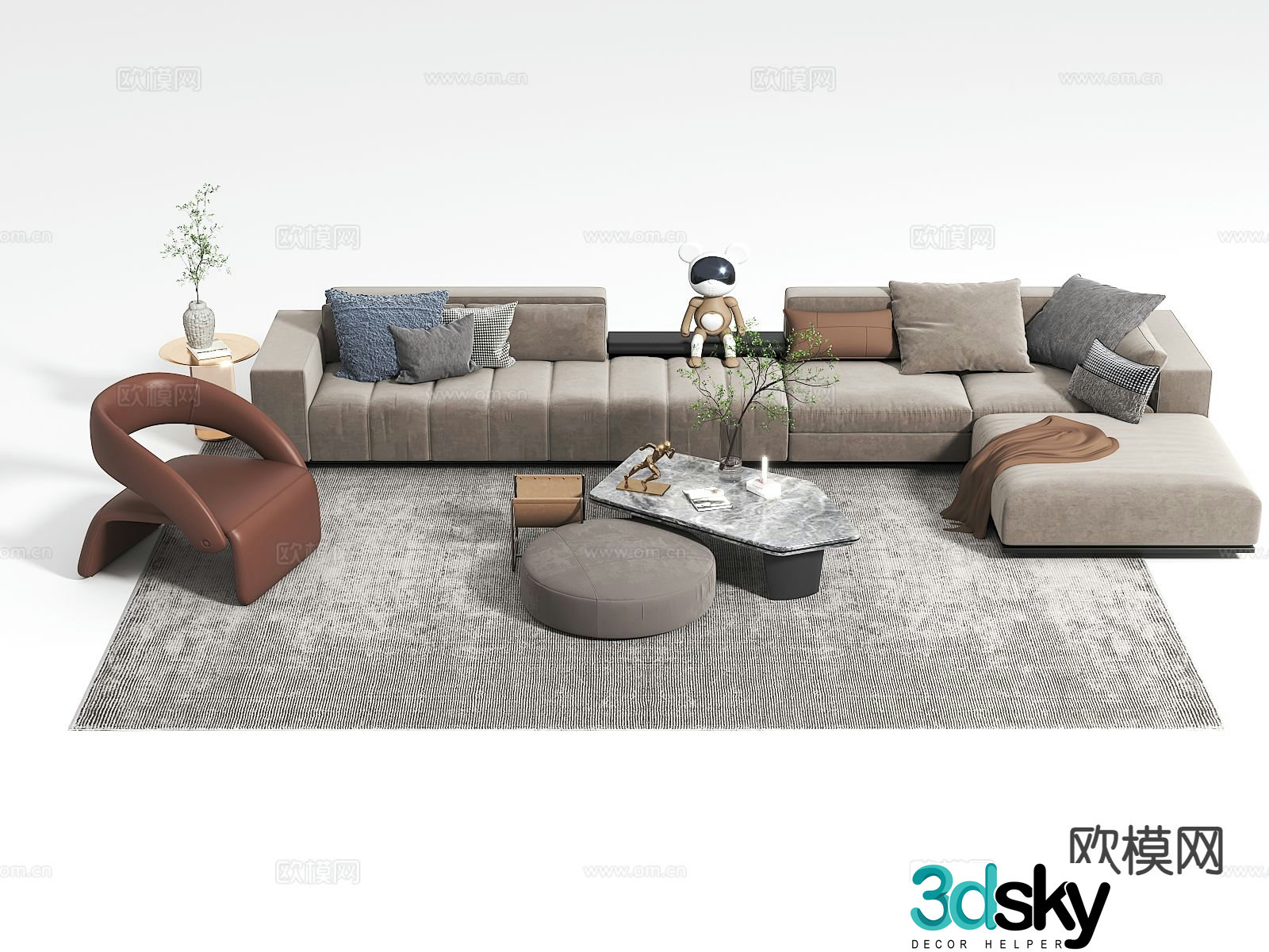 Italian sofa coffee table modular sofa 3d model