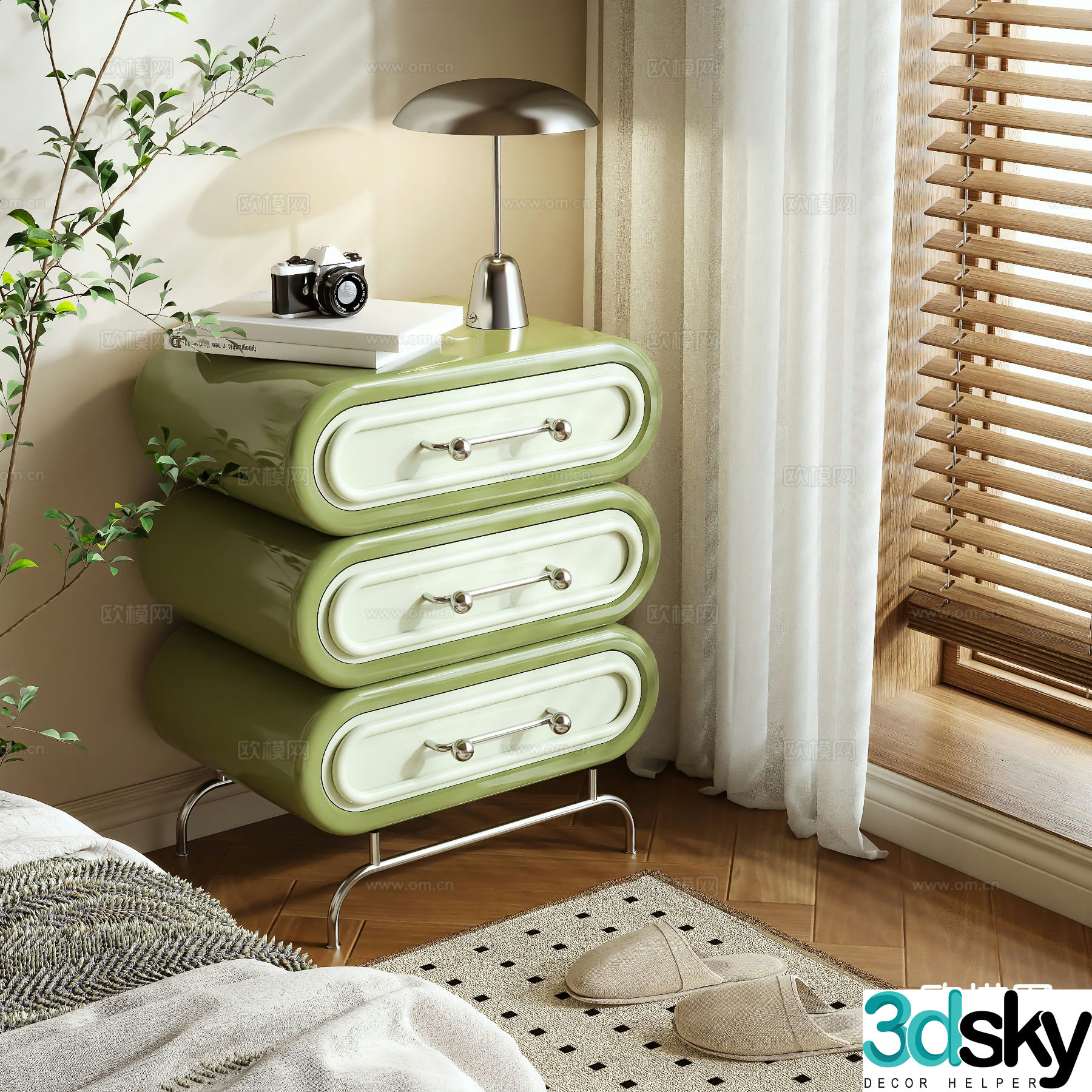 Cream style bedside table 3d model