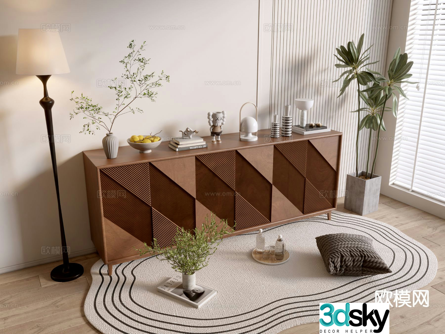 Log style side cabinet and entrance cabinet 3D model
