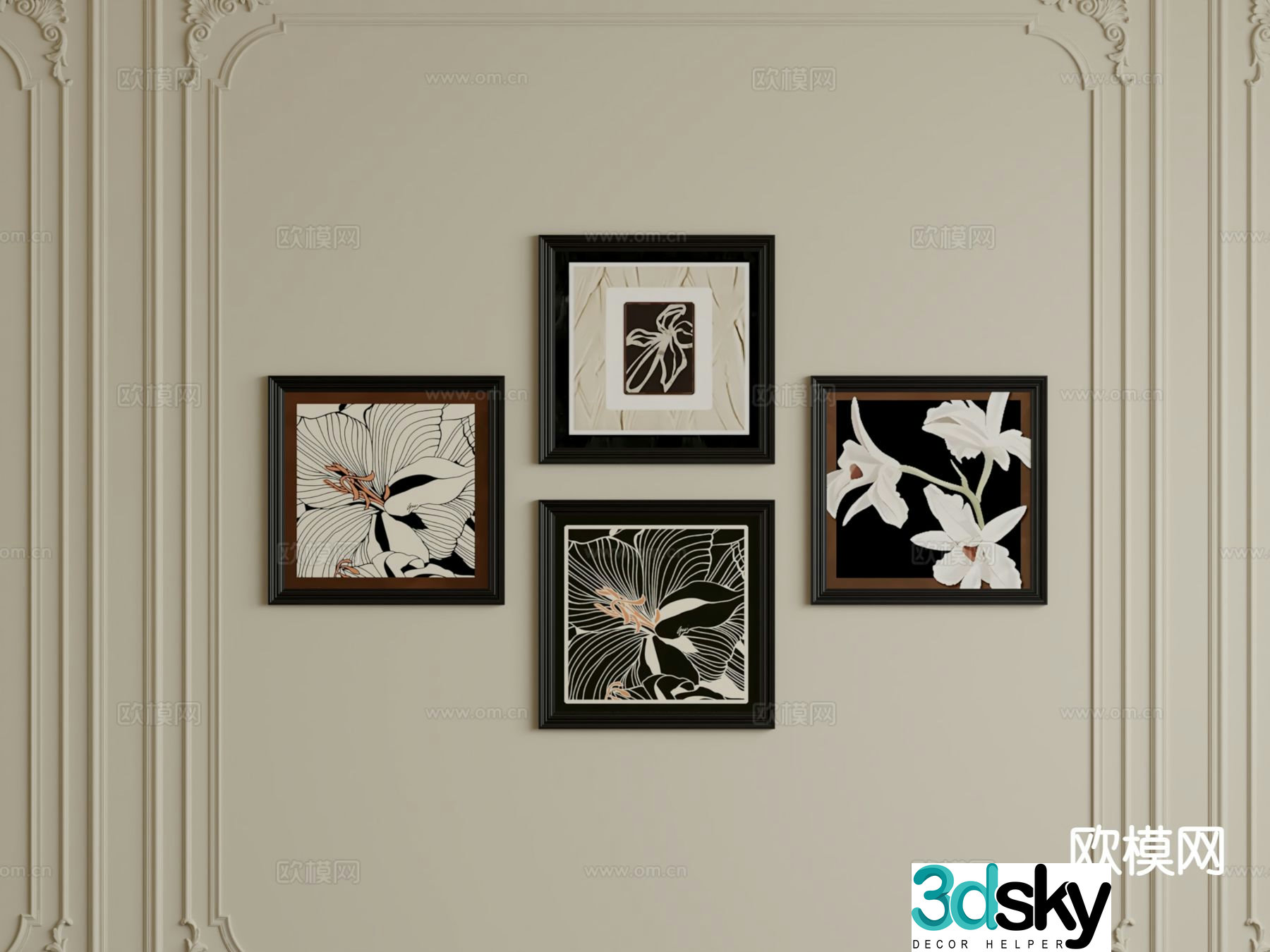 Medieval style decorative painting retro hanging painting 3d model