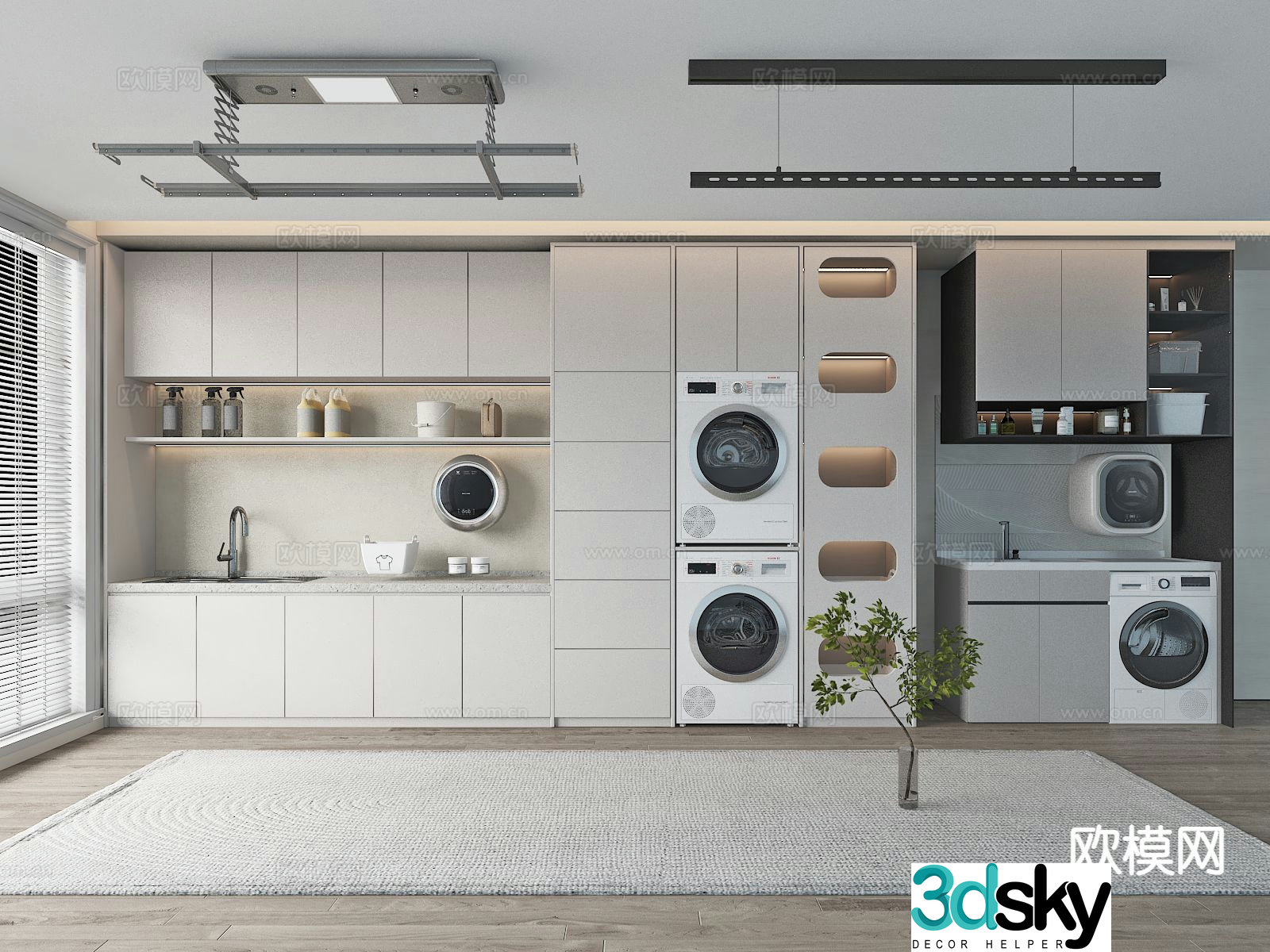 Modern balcony cabinet washing machine cabinet 3d model