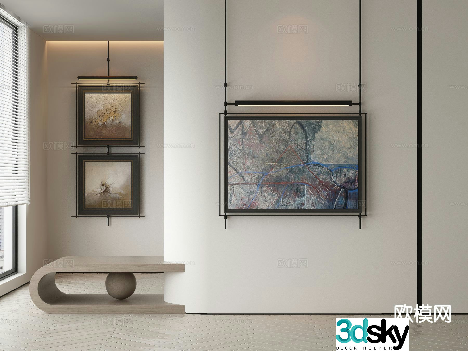 Modern decorative painting metal pole hanging painting 3d model