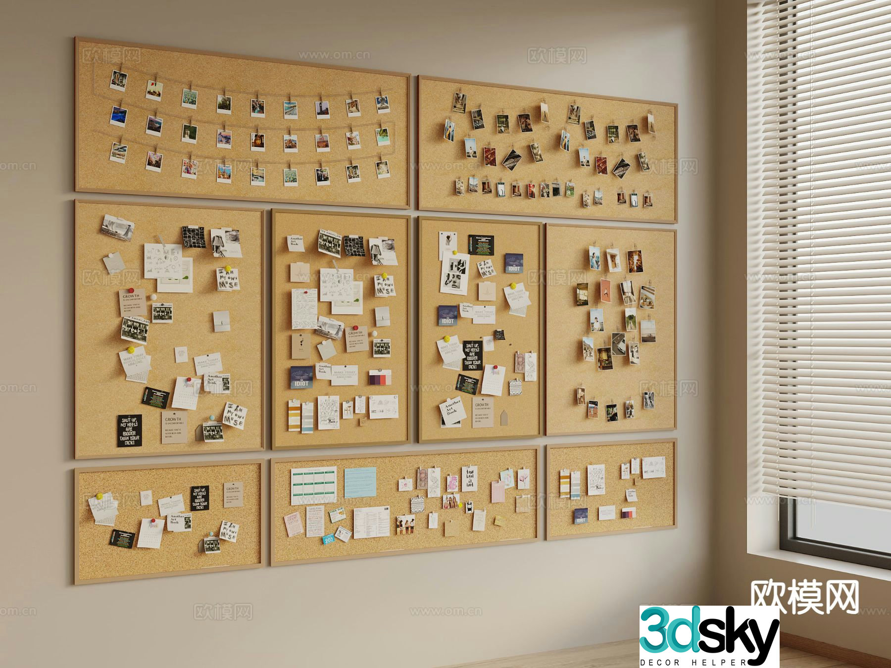 Photo wall cork board message board note wall 3D model