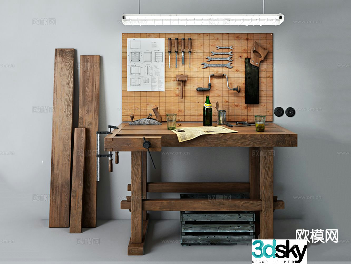 Wabi Sabi workbench woodworking table 3d model