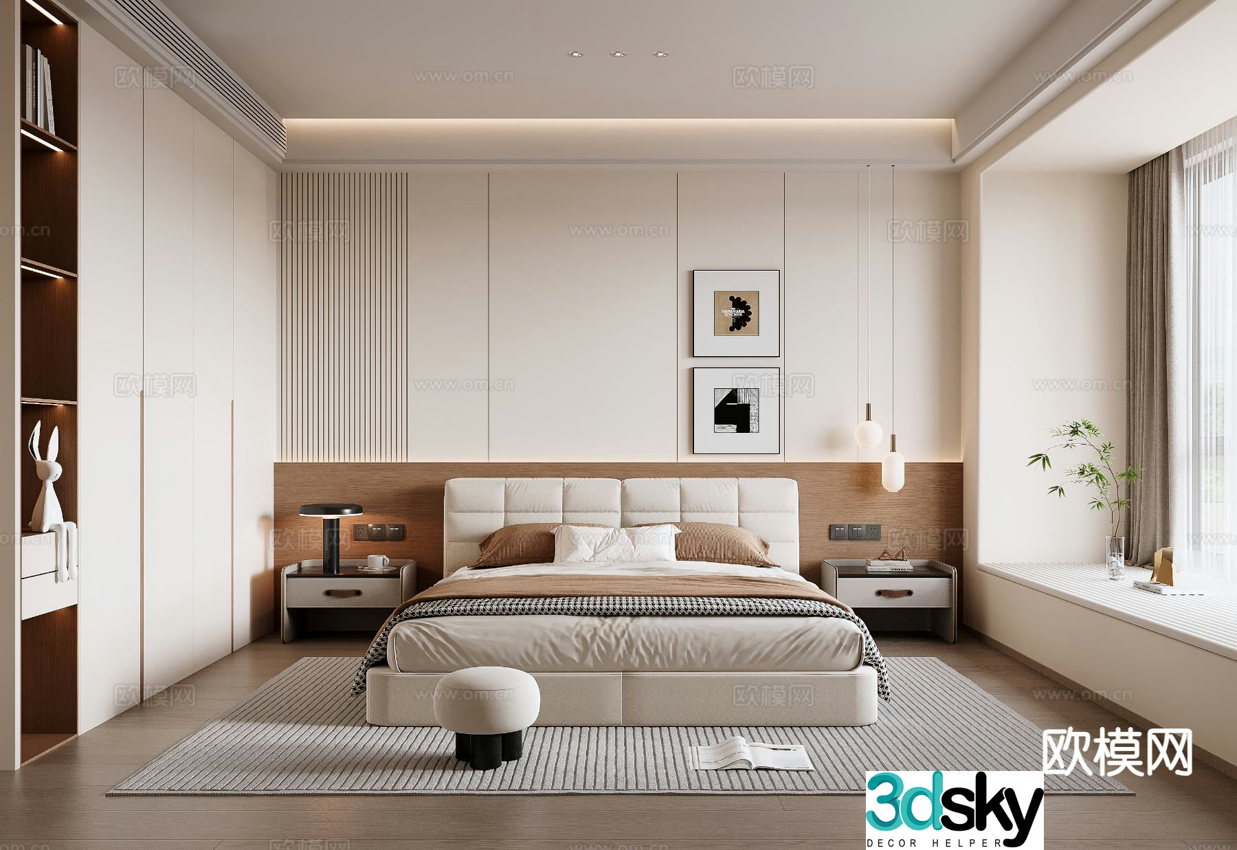 Modern minimalist bedroom master bedroom 3d model