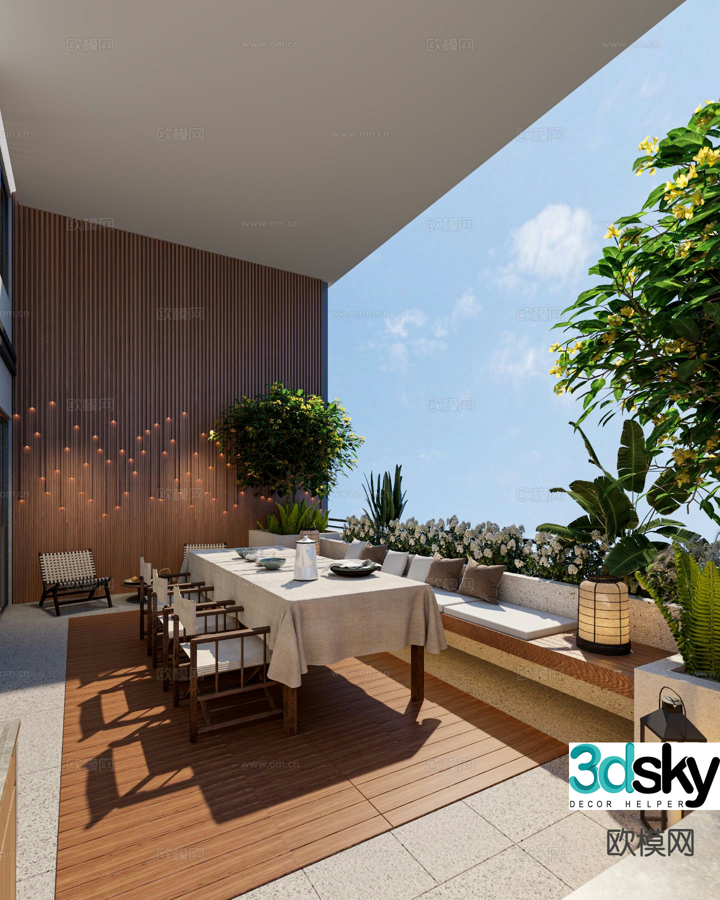 Modern sky garden terrace roof garden 3d model