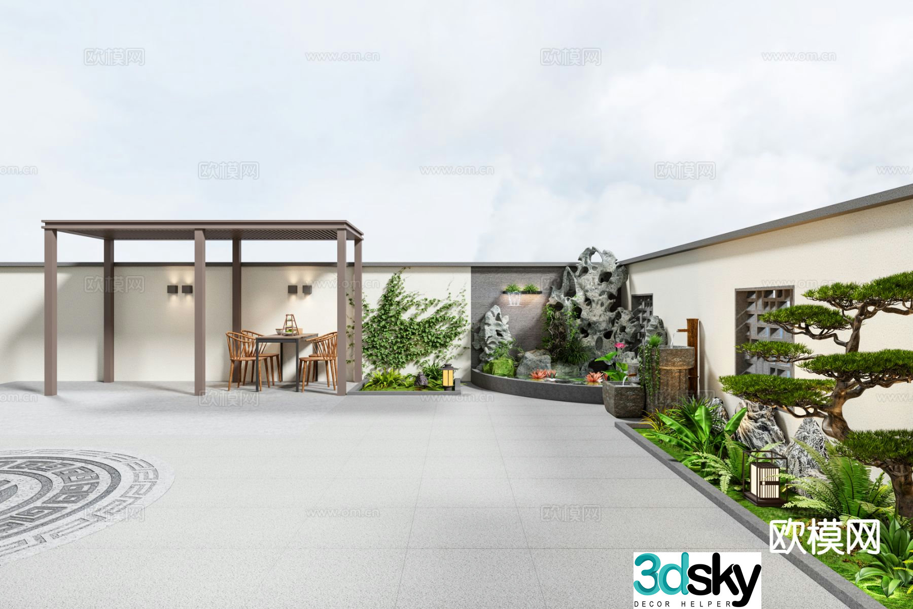 New Chinese style courtyard landscape 3D model