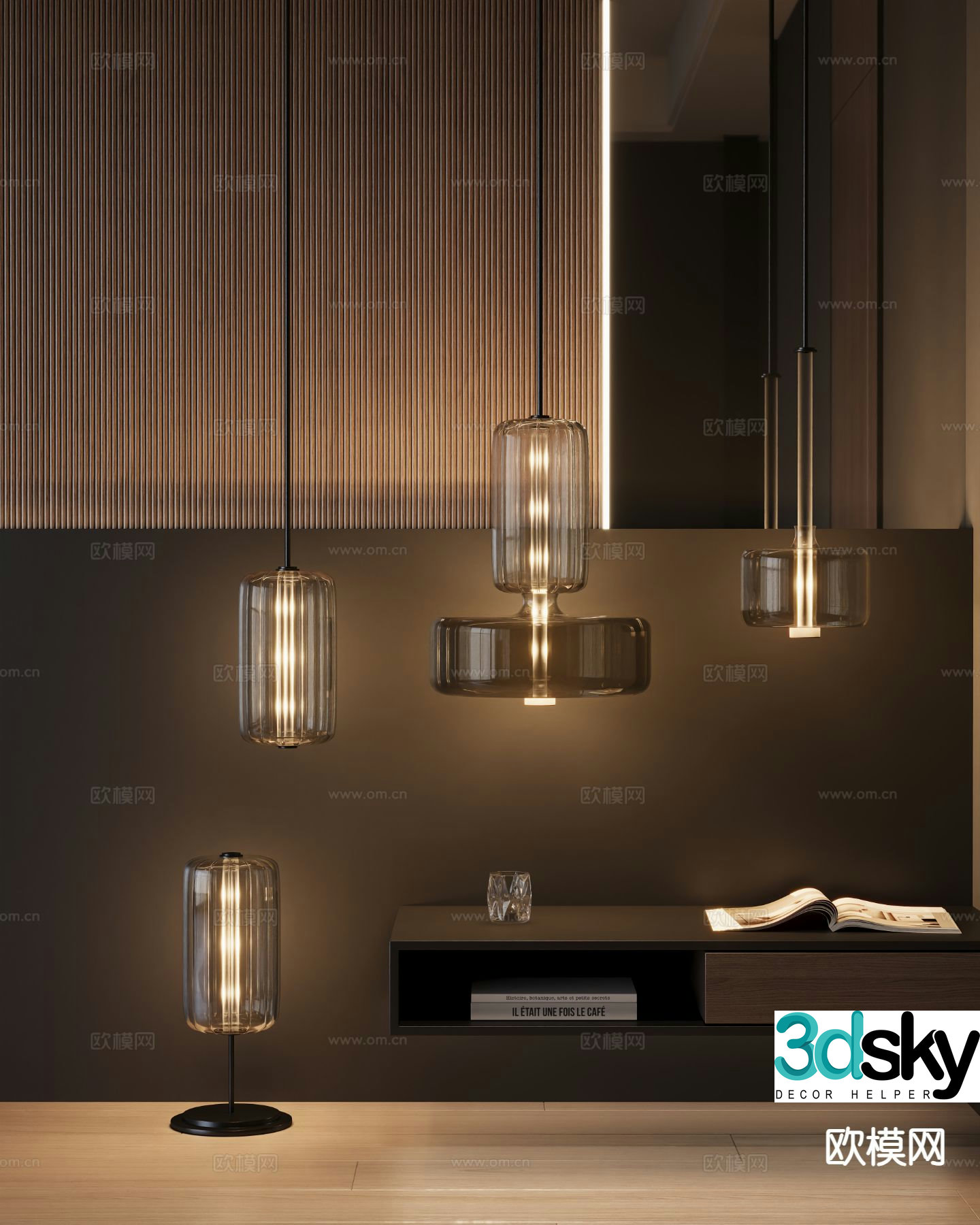 Modern glass chandelier bedside lamp 3d model