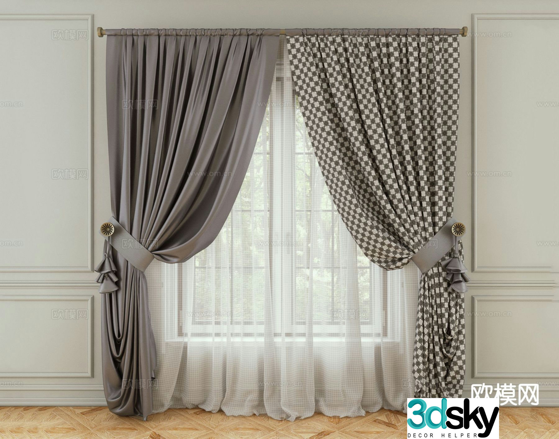 Double curtain gauze curtain blackout curtain 3d model