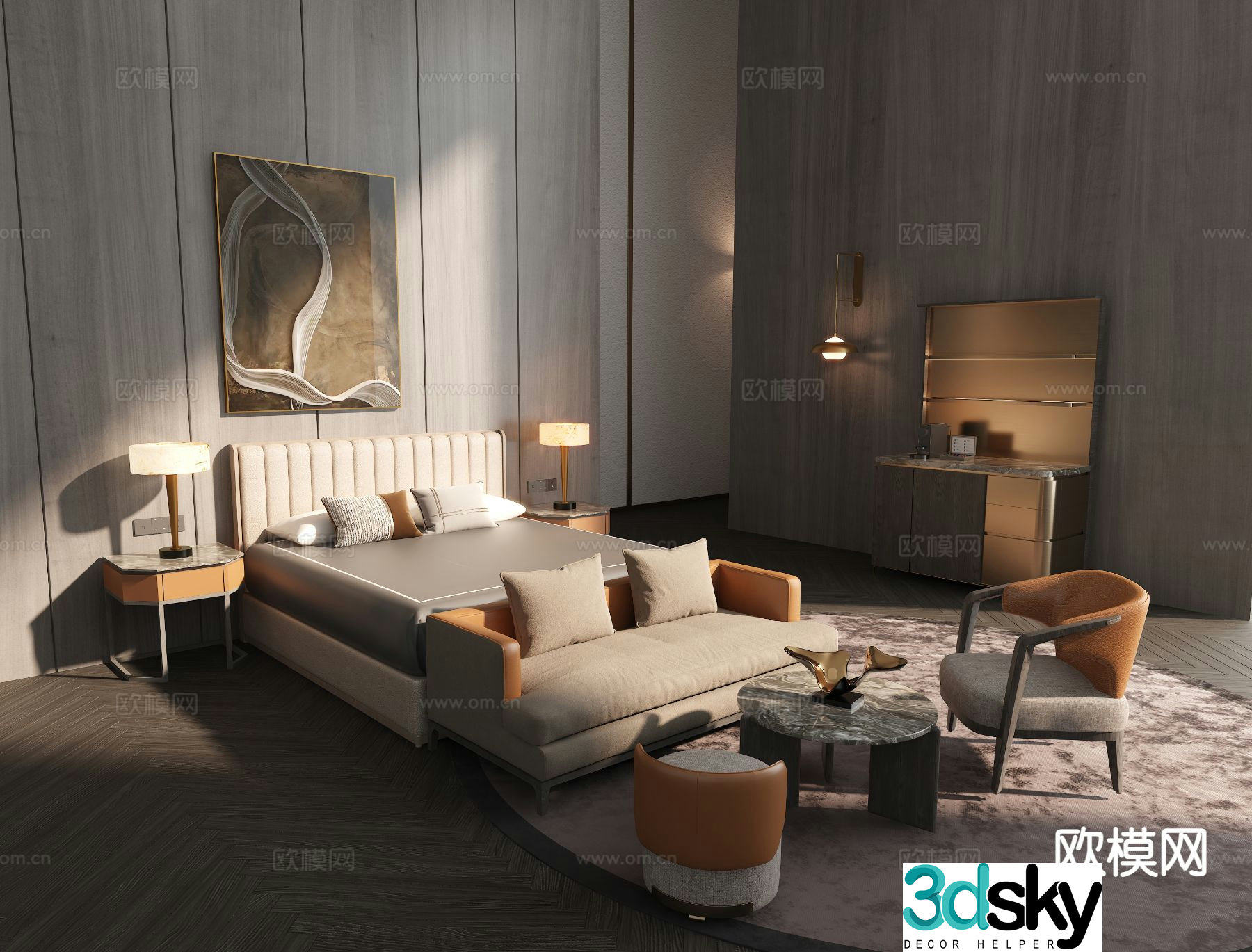 Hotel double bed modular sofa 3d model