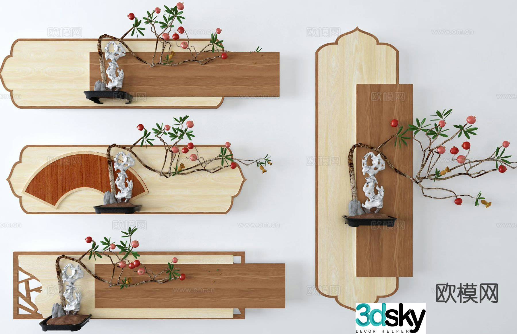 New Chinese style plant wall decoration 3d model