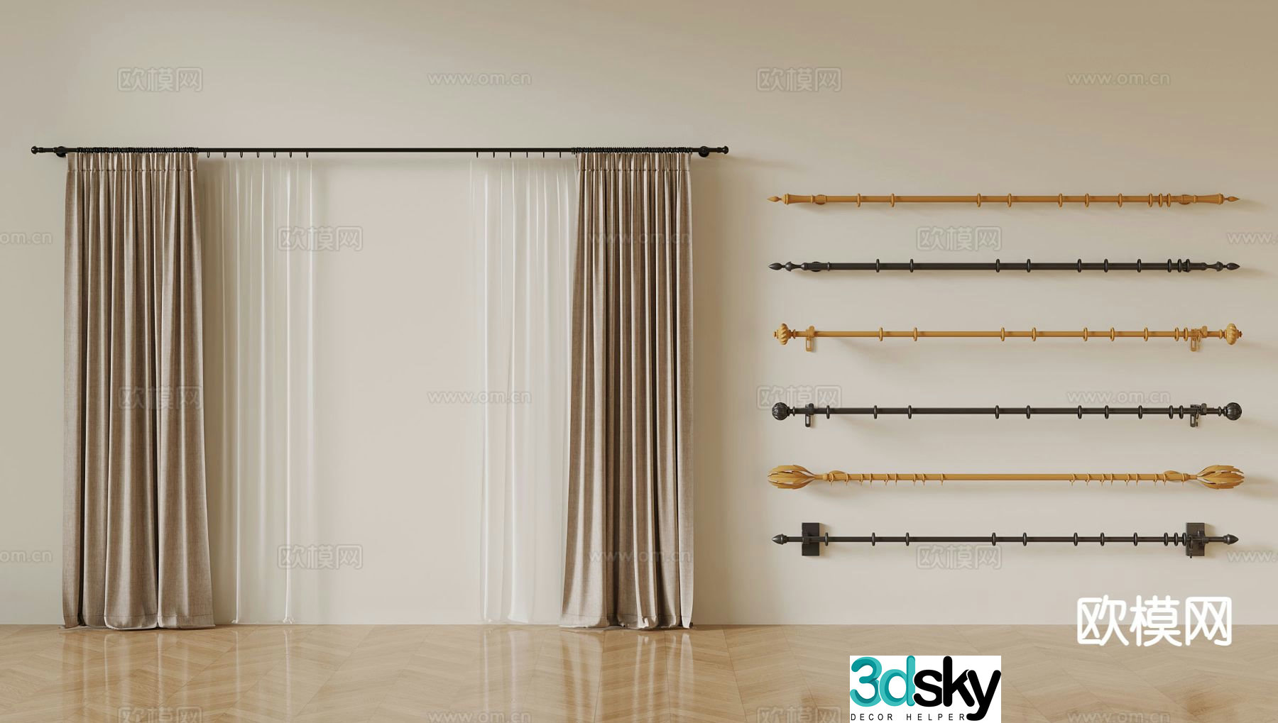 curtain rod roman rod curtain gauze curtain 3d model