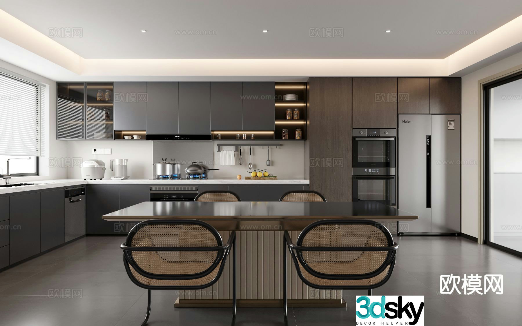 Light luxury restaurant open kitchen 3D model