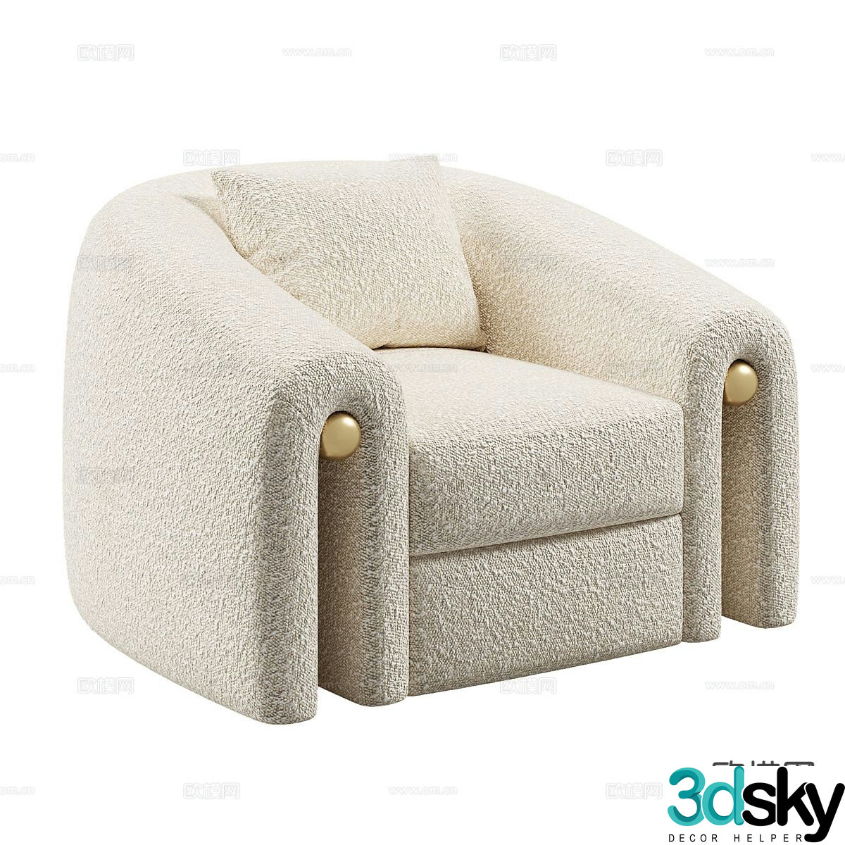 Cream style sofa single sofa leisure sofa 3d model