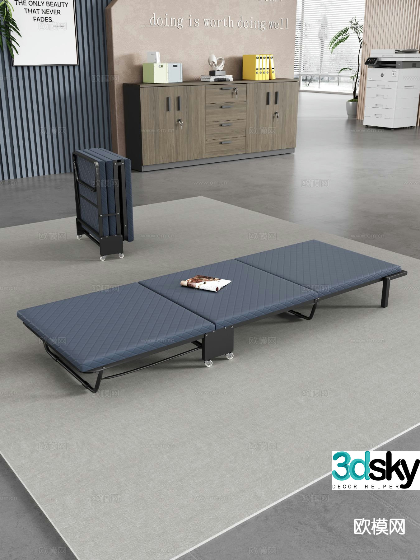 Modern folding bed lunch break bed retractable bed 3d model
