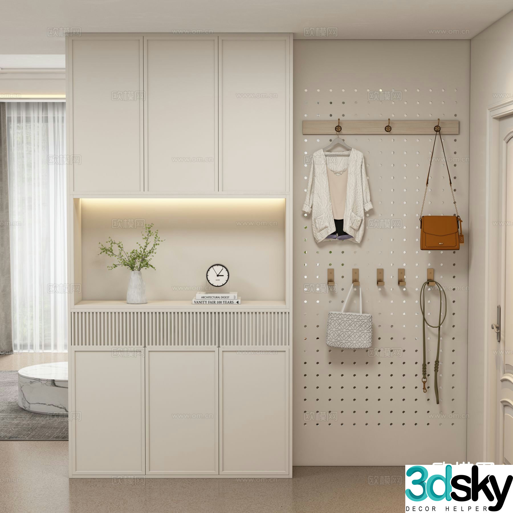 Cream style entrance shoe cabinet 3D model