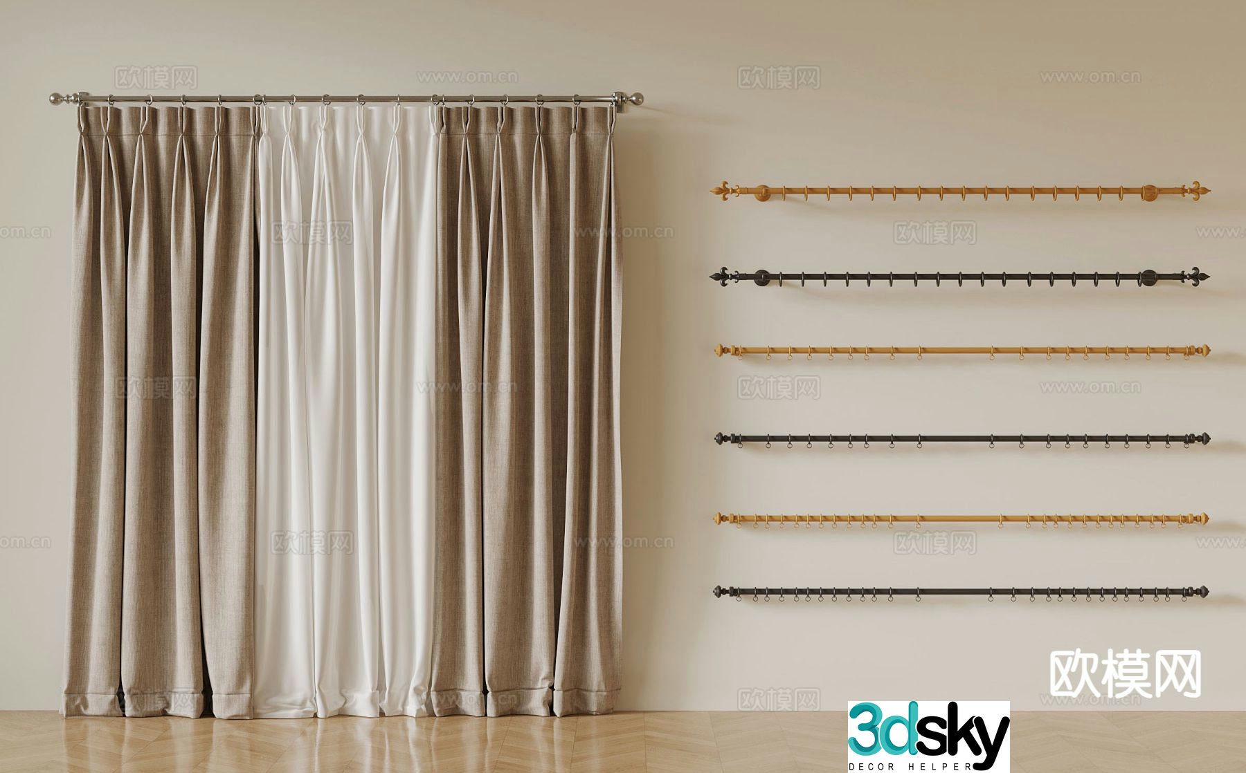 curtain rod roman rod curtain gauze curtain 3d model