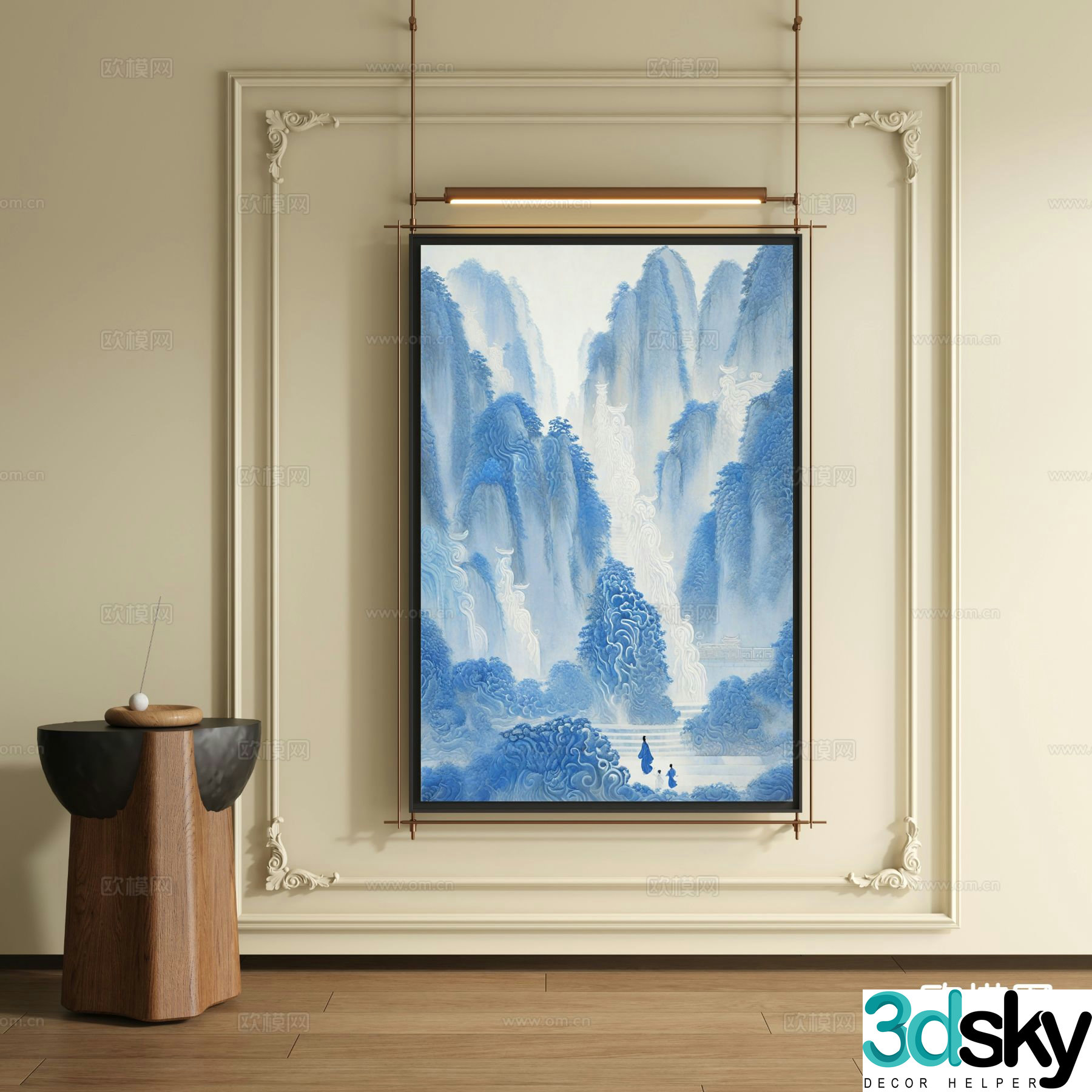 New Chinese style ink painting decorative painting 3D model
