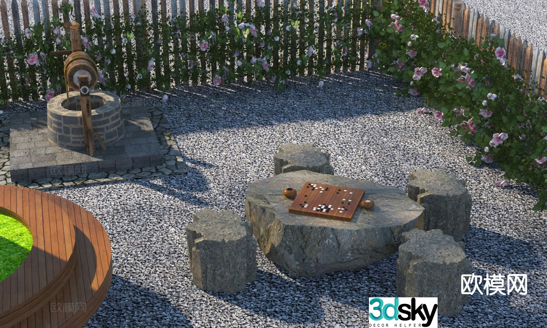 New Chinese style outdoor tables and chairs stone tables and chairs 3d model