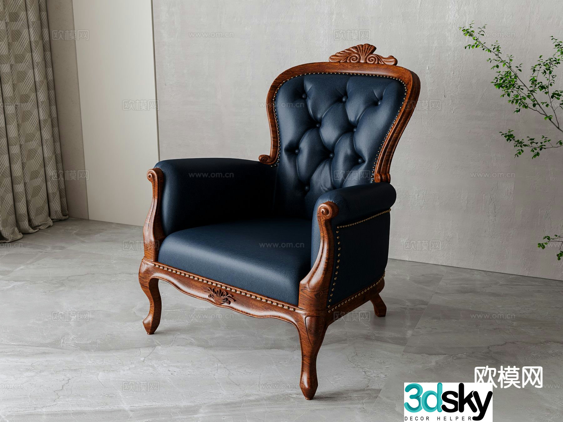 American single sofa armchair 3d model