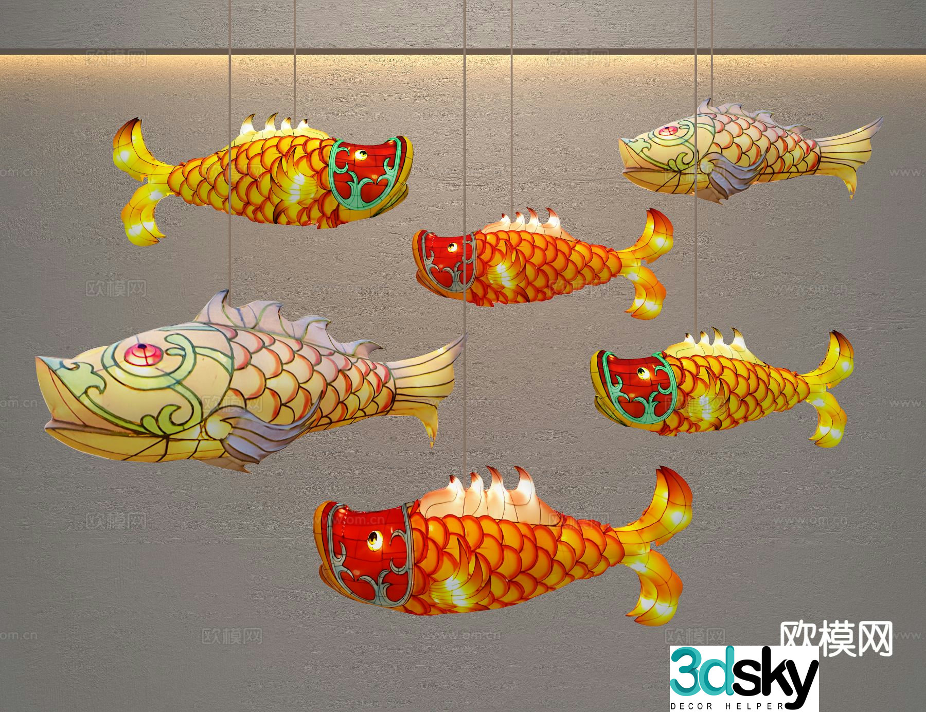 Chinese lantern fish decorative lamp 3d model