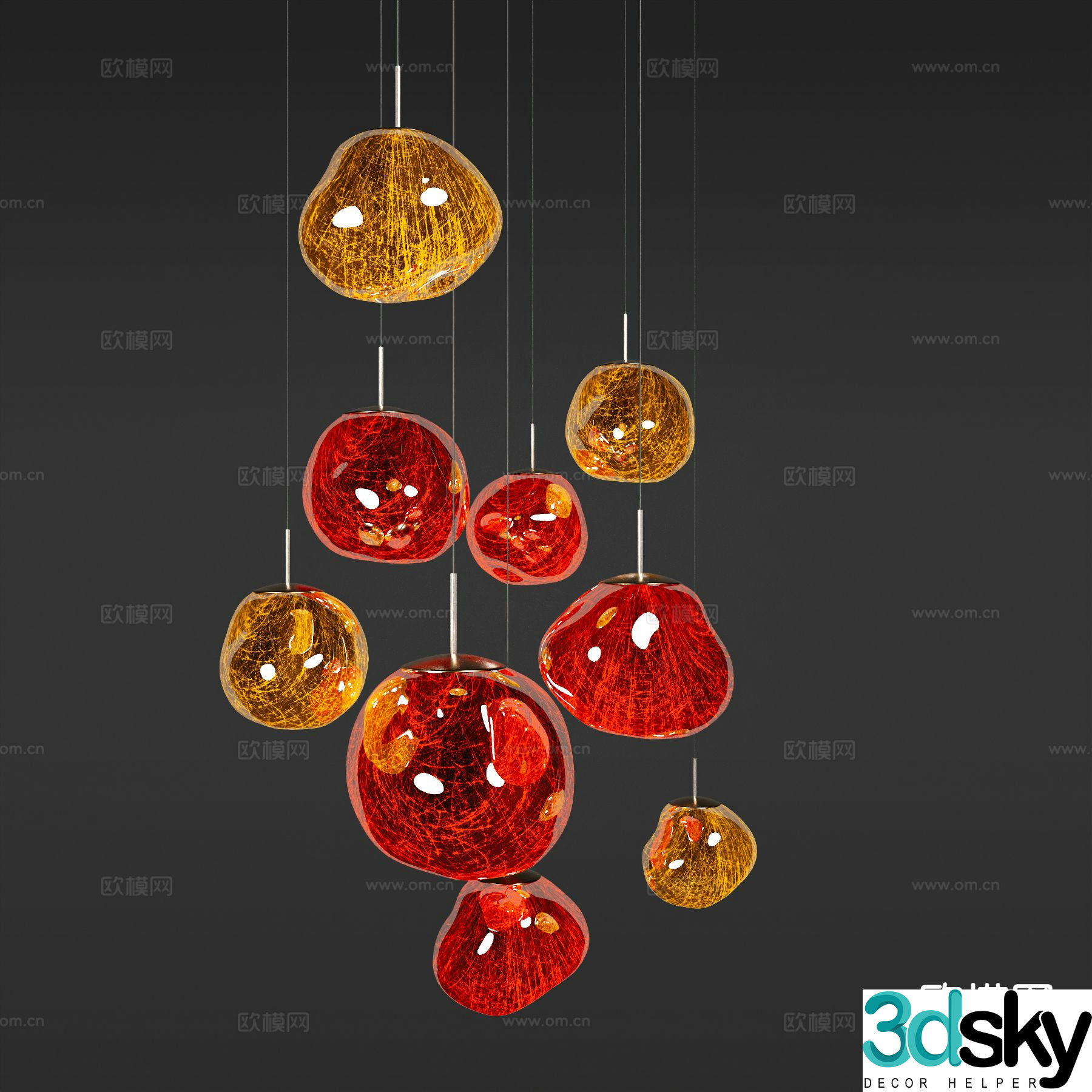 Glass colored chandelier decorative chandelier 3d model