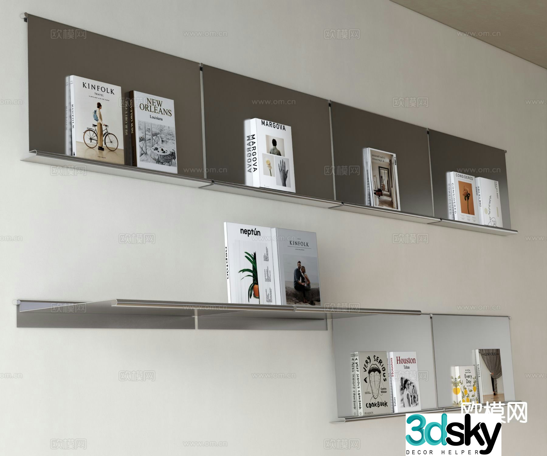Modern wall mounted bookshelf stainless steel laminate 3d model