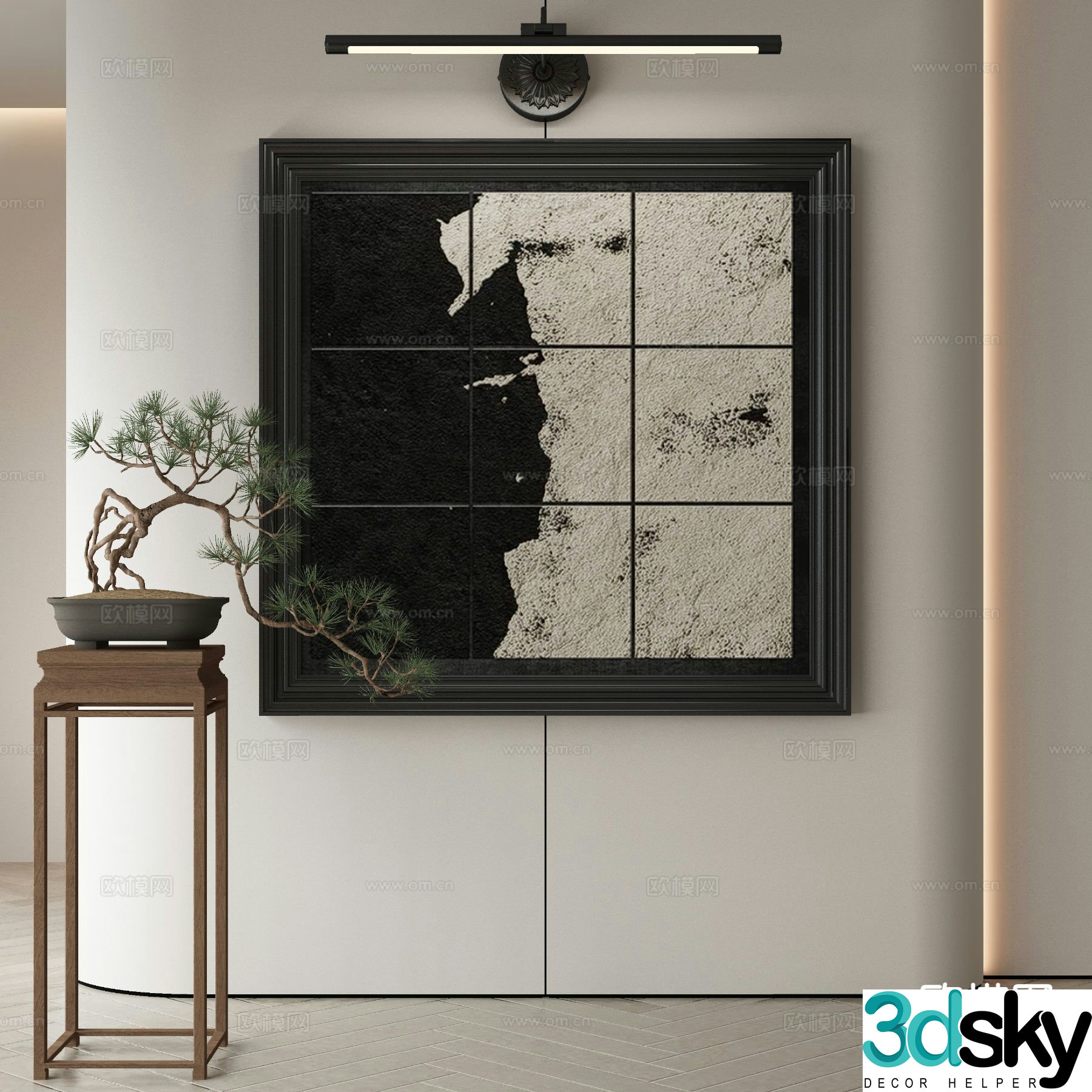 New Chinese style decorative painting abstract painting black and white hanging painting 3D model