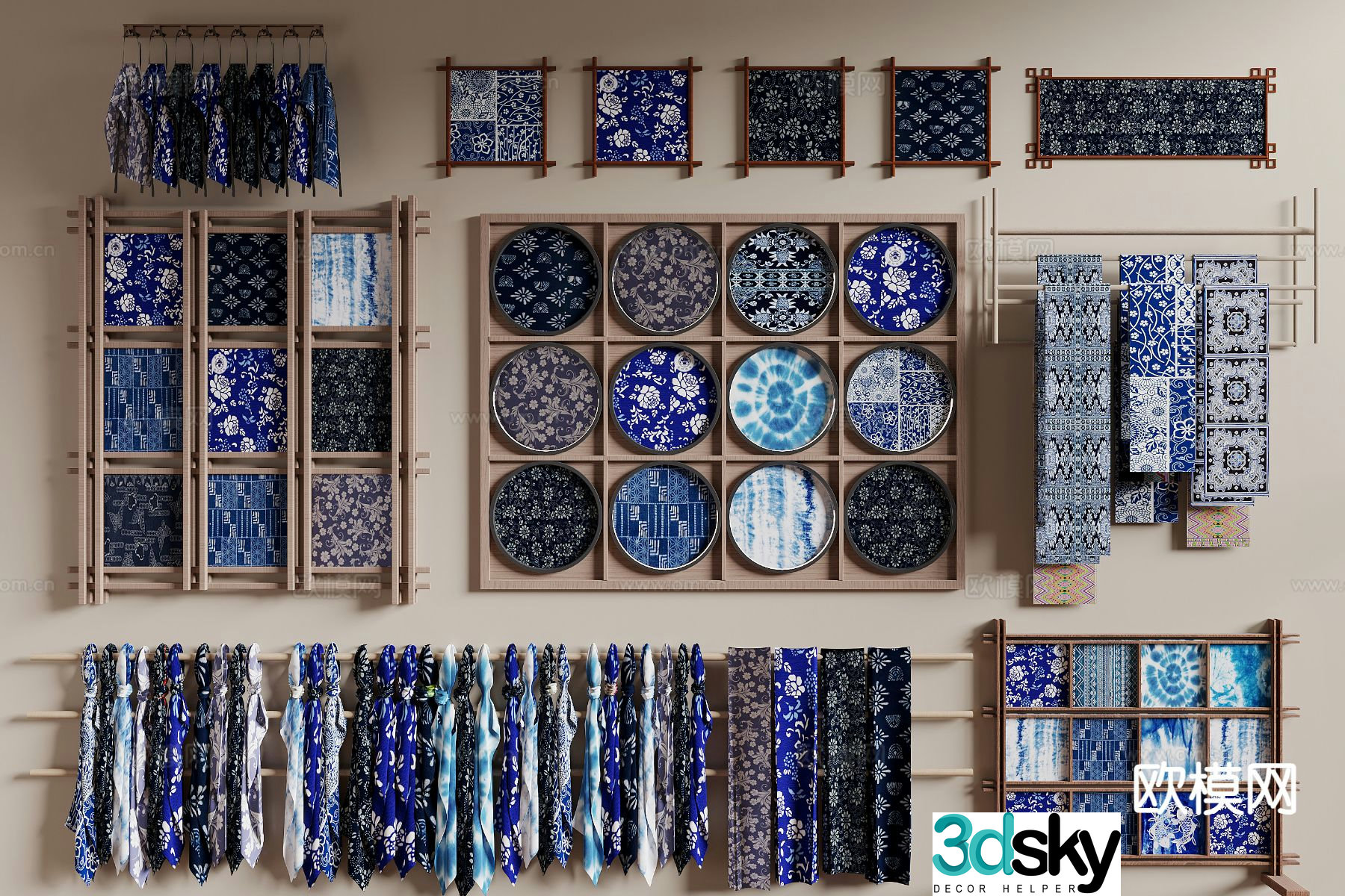 Chinese style ethnic dyeing and art display 3D model