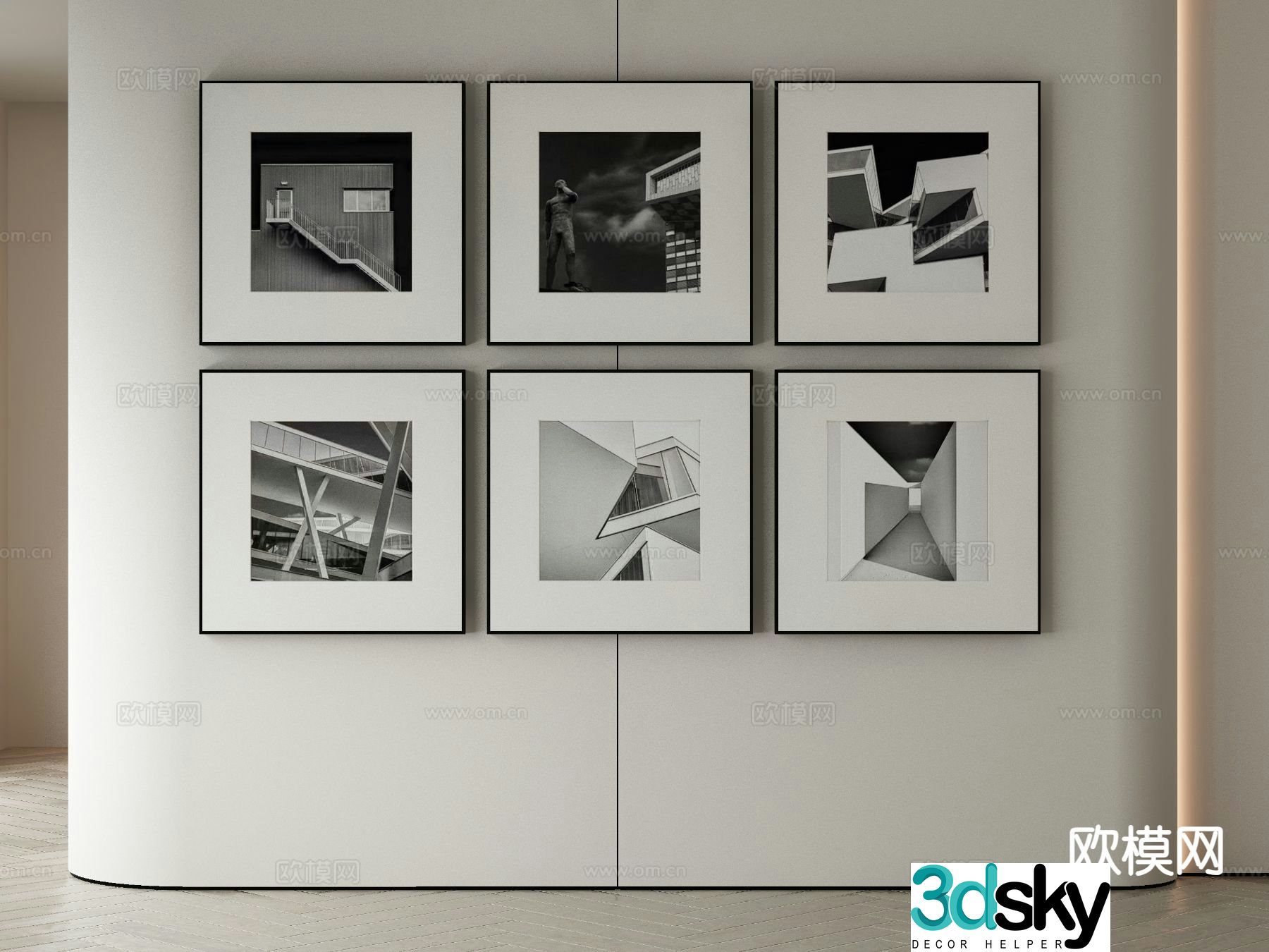 Modern decorative painting black and white hanging painting combined painting 3d model