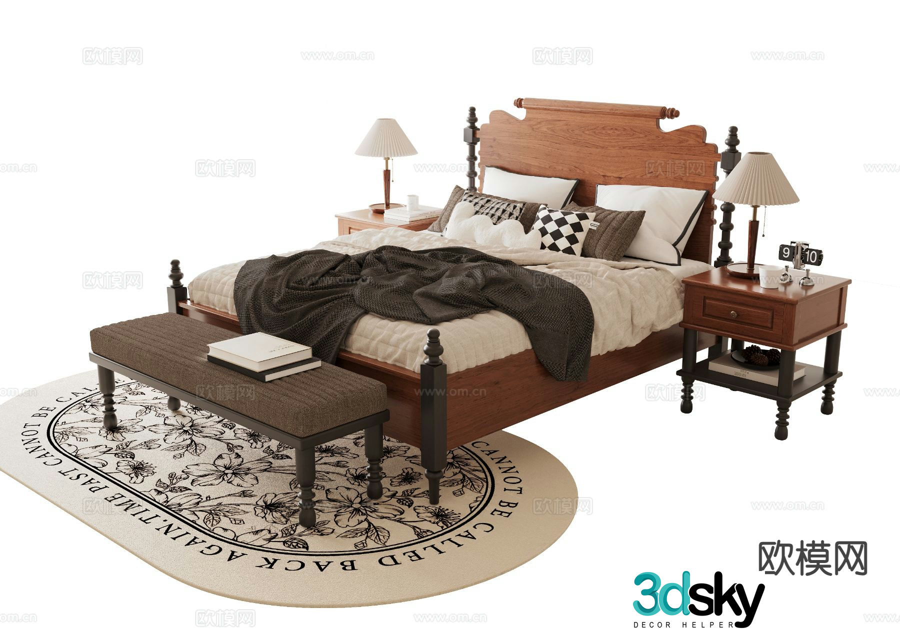 Medieval style double bed 3d model