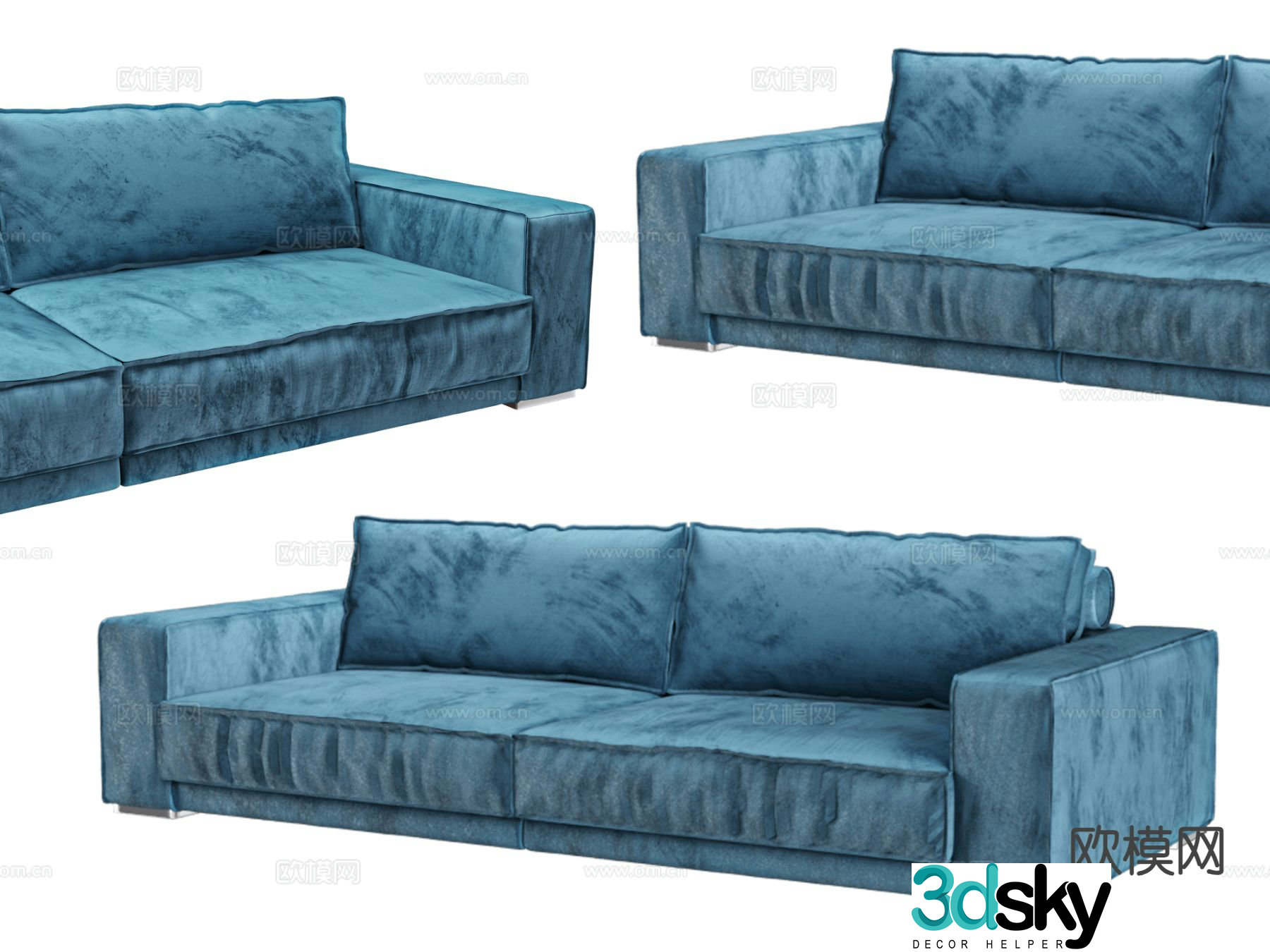 Double sofa blue sofa 3d model