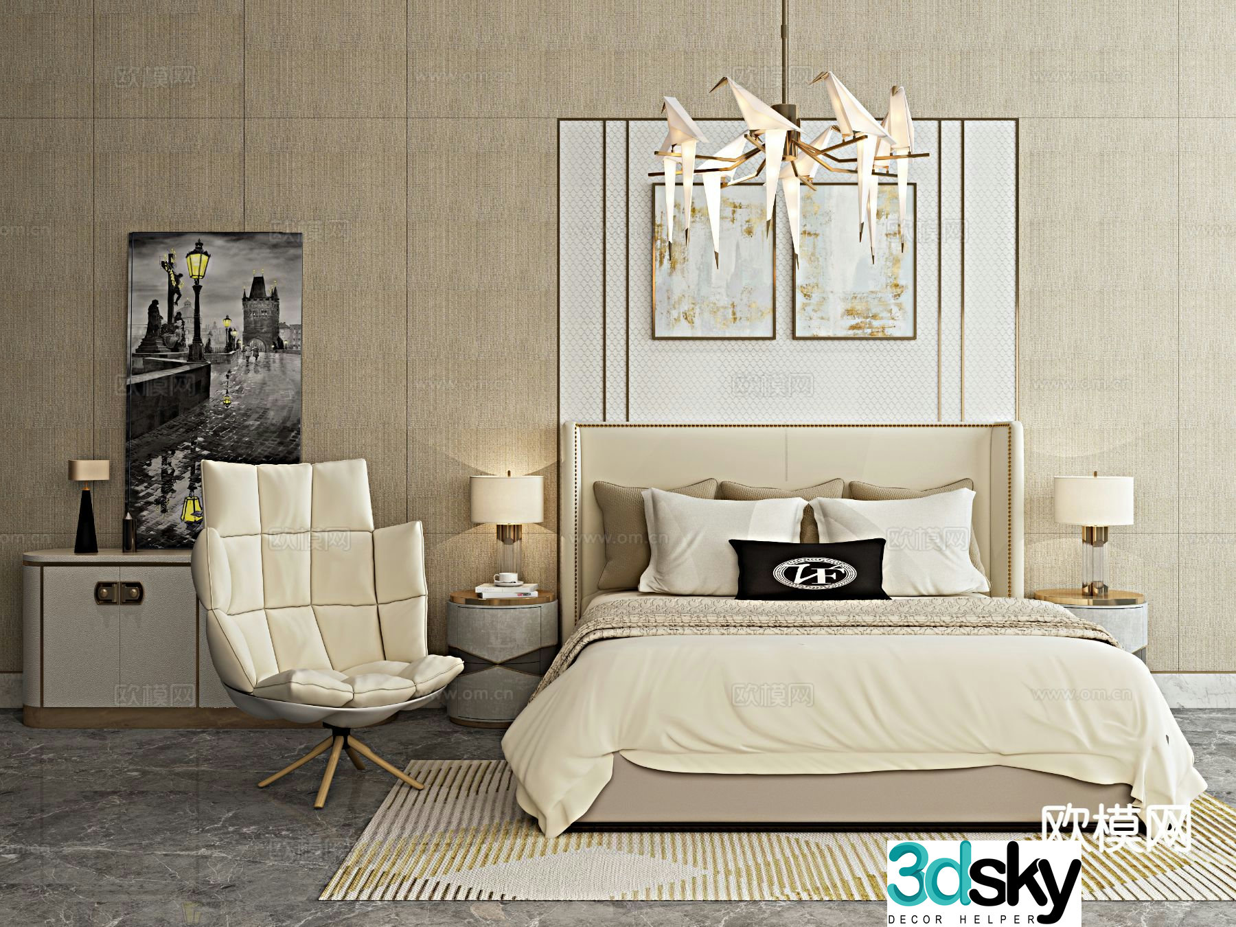 Modern double bed 3d model
