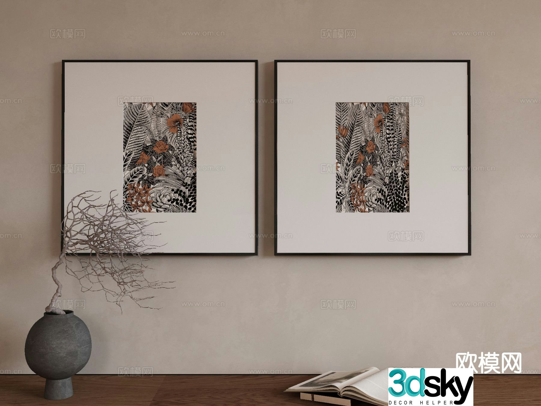 Modern decorative painting retro hanging painting combination painting 3D model
