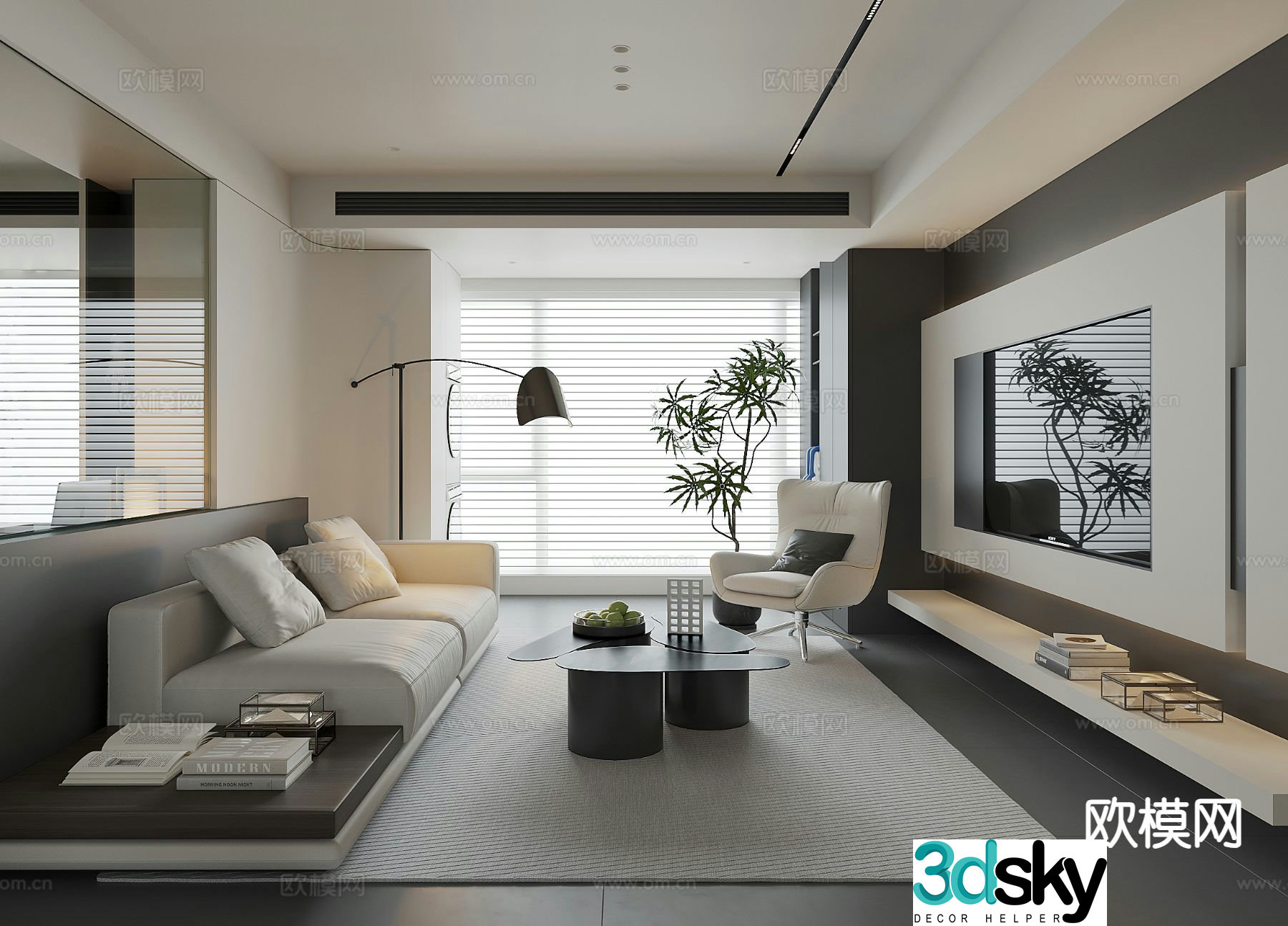 Modern minimalist living room 3d model