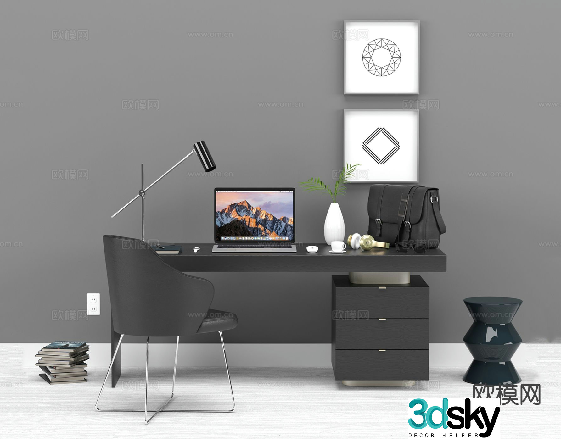 Modern desk and chair study desk and chair 3d model