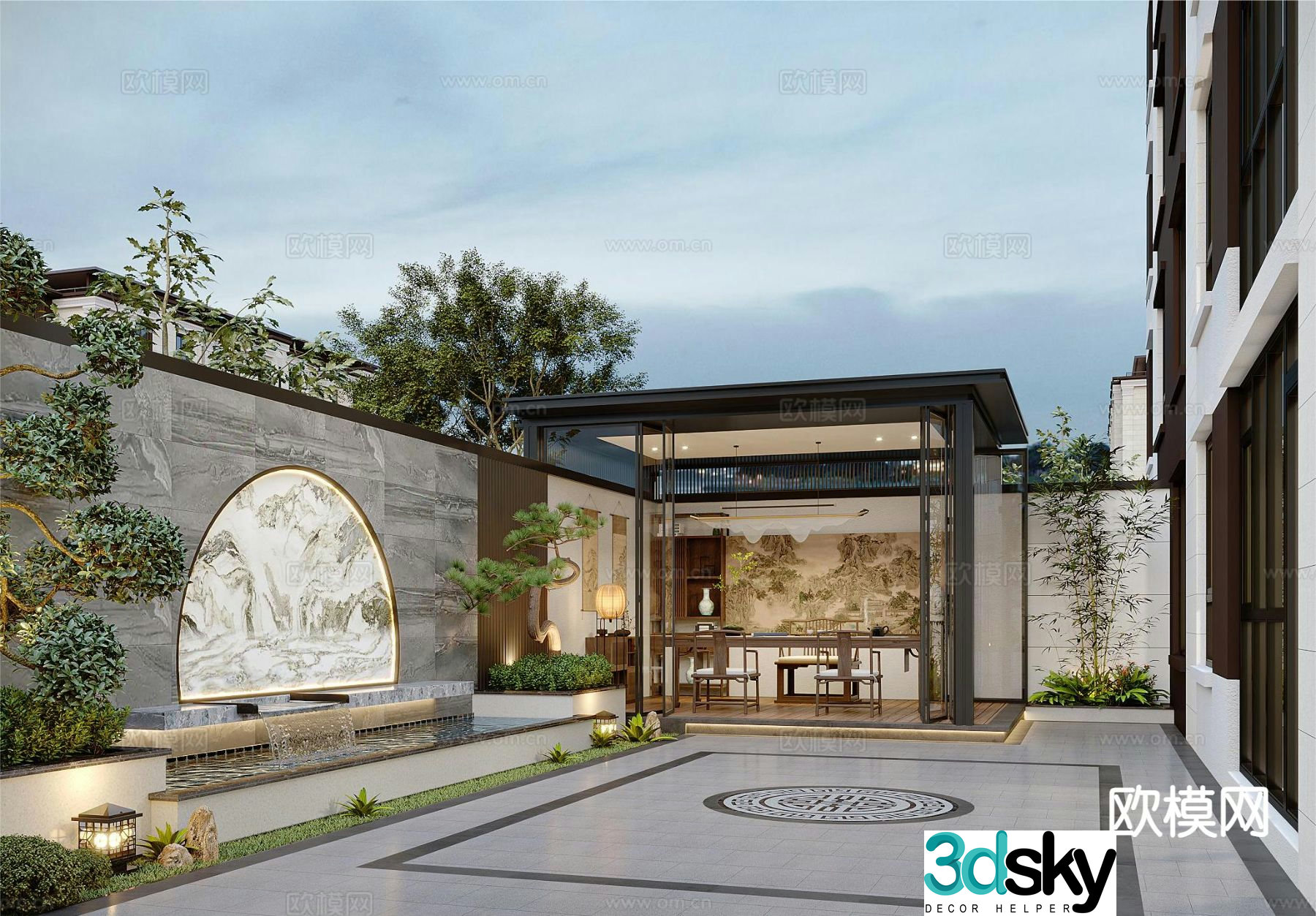 New Chinese style courtyard landscape back garden 3D model