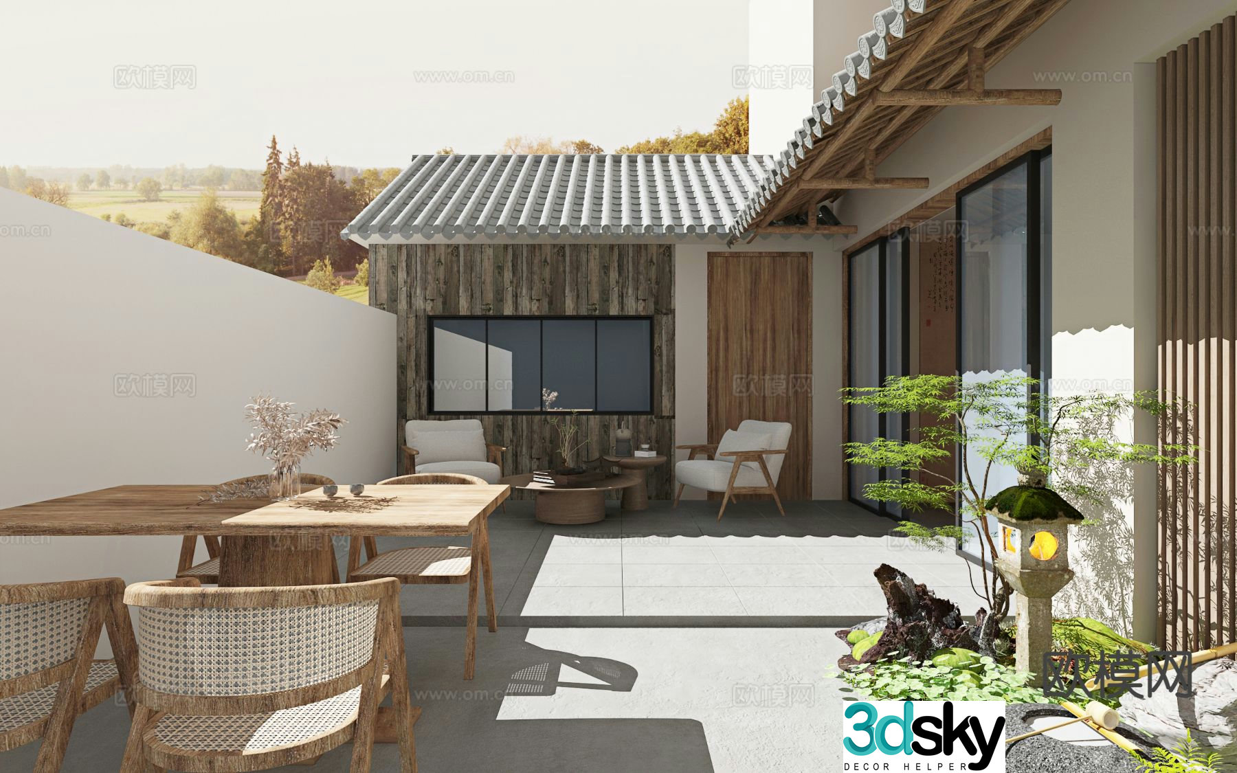 New Chinese style courtyard landscape B&B courtyard landscape 3D model